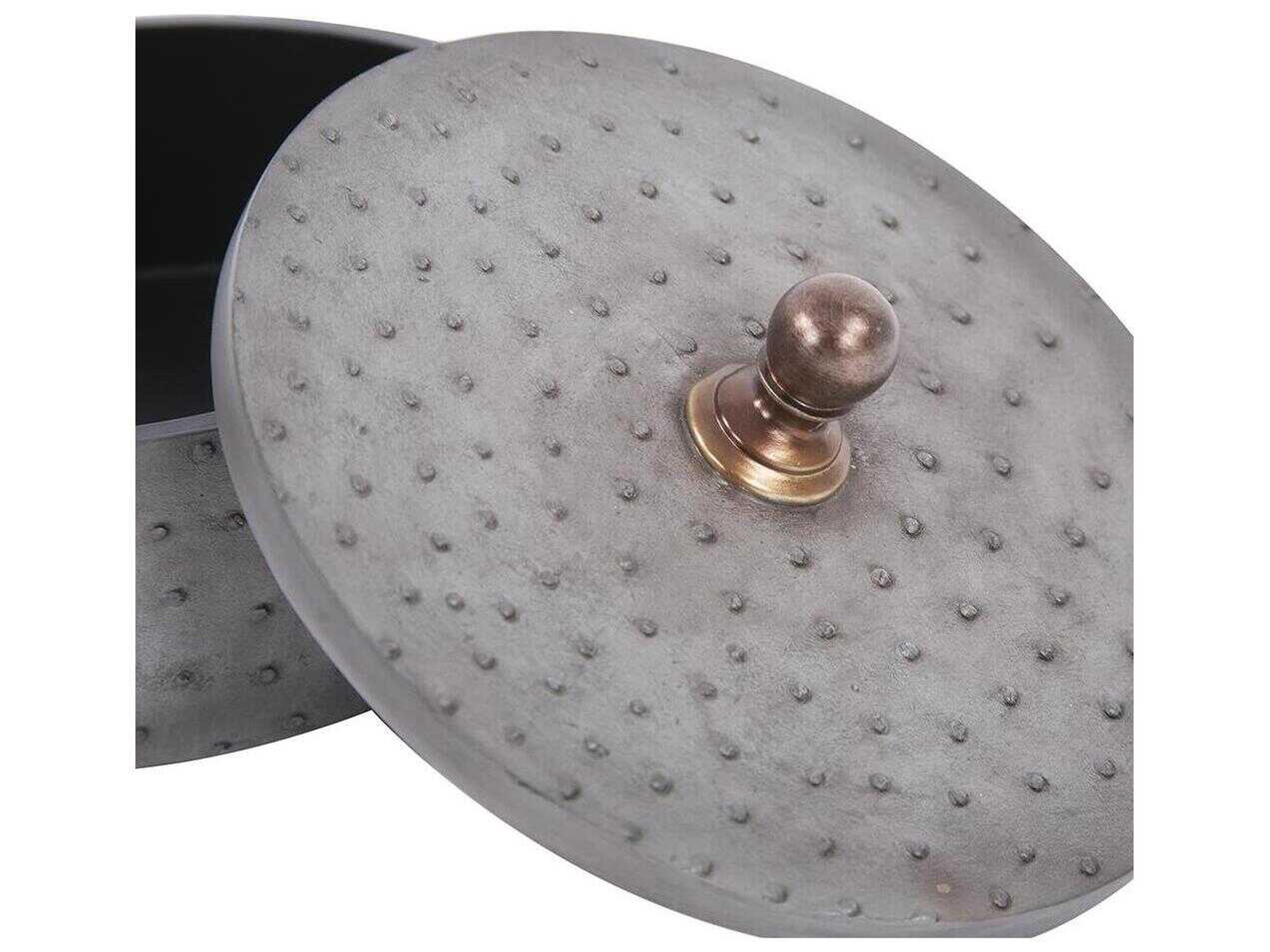 Howard Elliott Round Faux Ostrich Skin Decorative Box