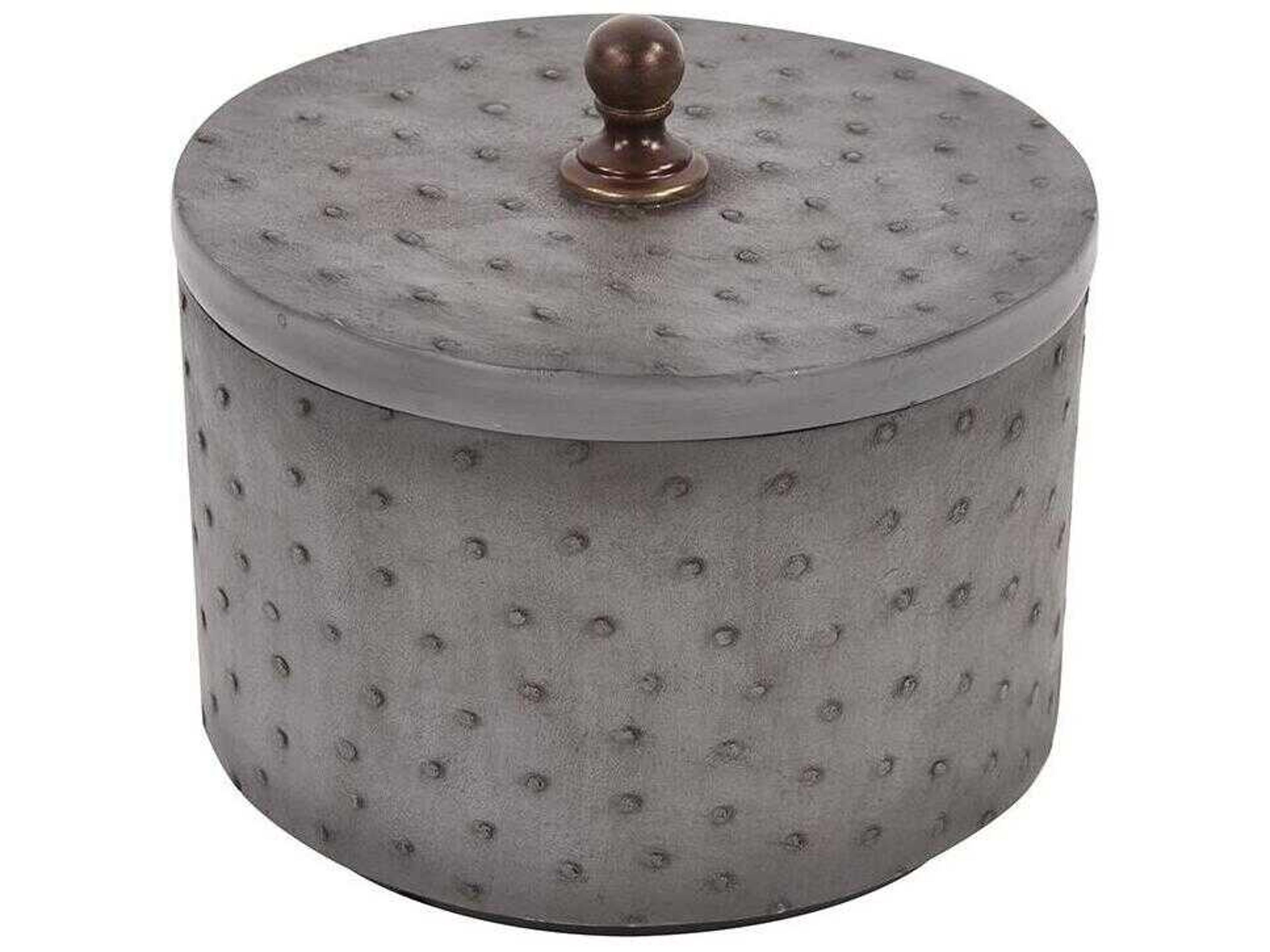 Howard Elliott Round Faux Ostrich Skin Decorative Box