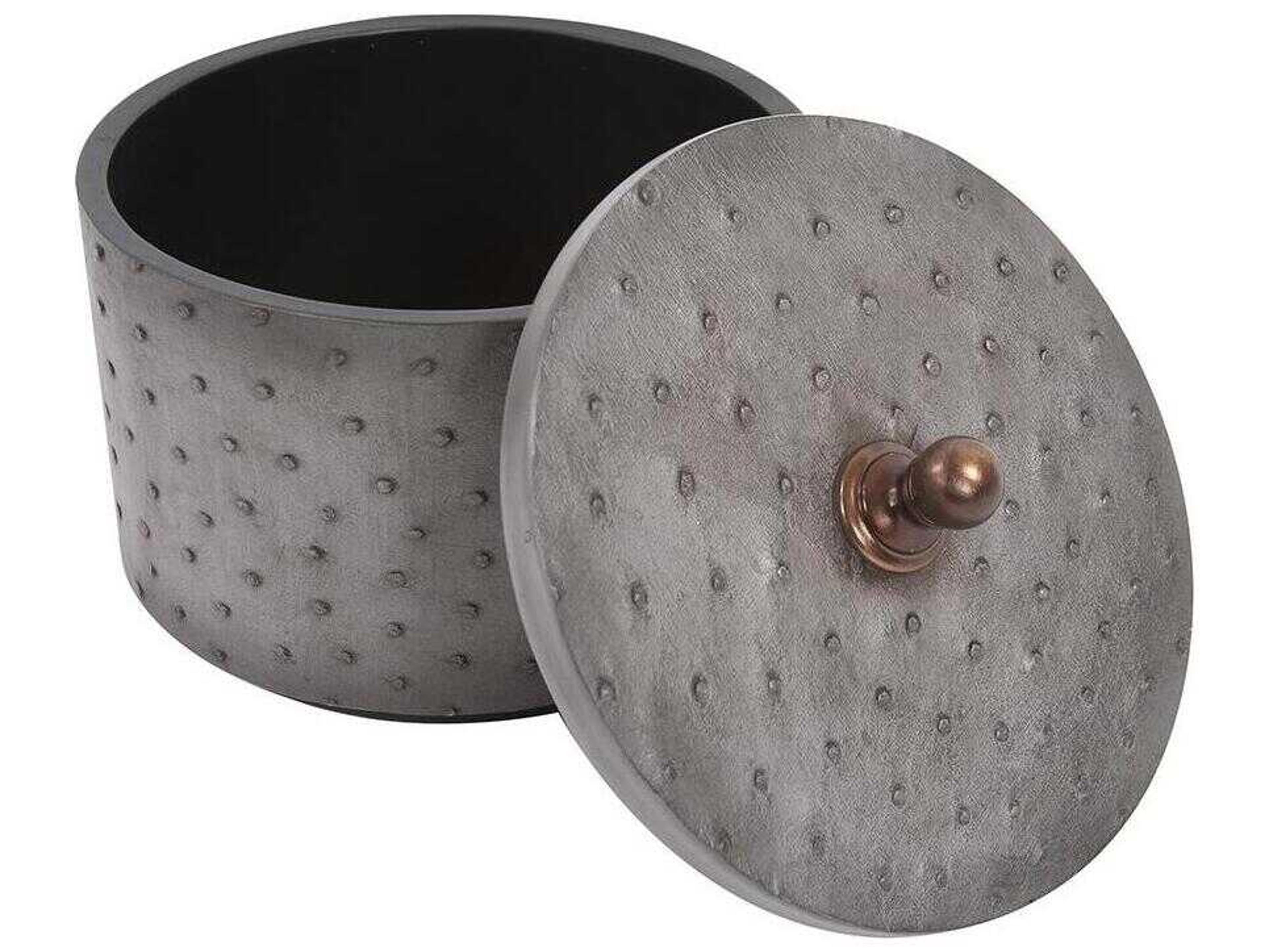 Howard Elliott Round Faux Ostrich Skin Decorative Box