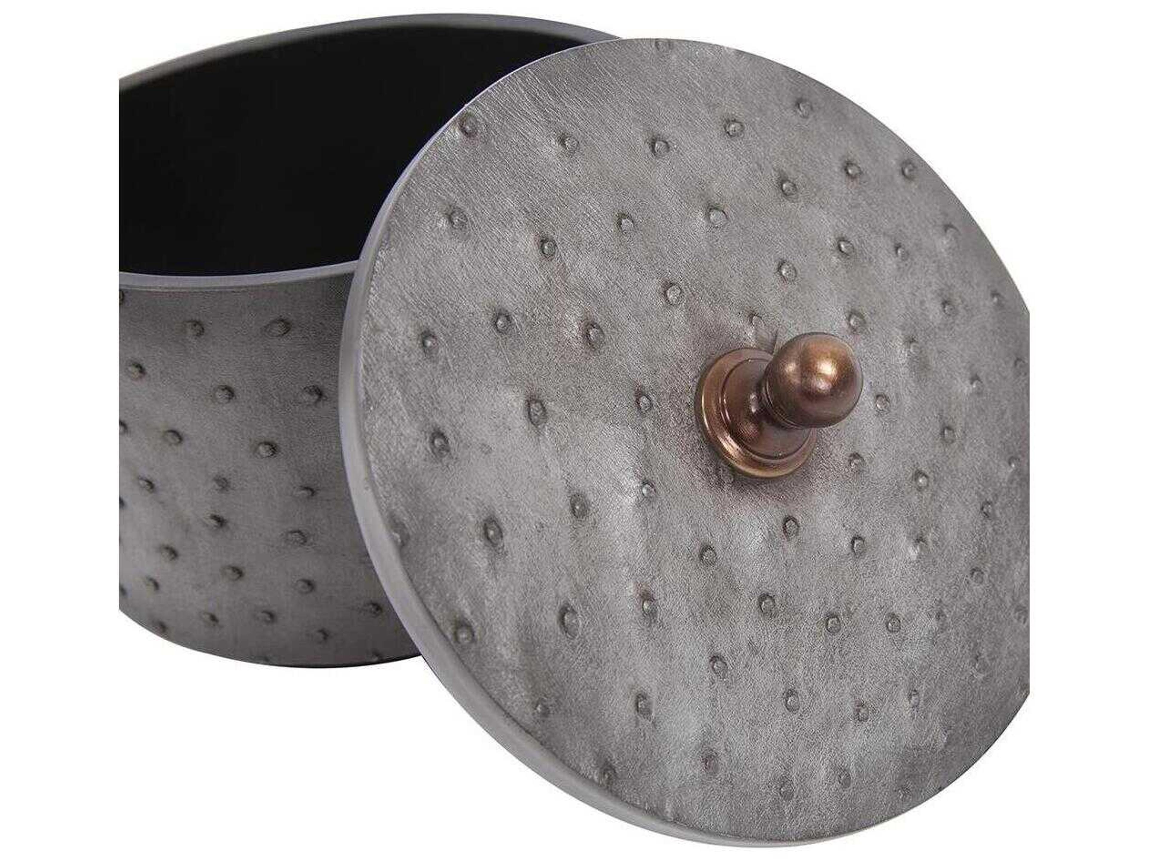 Howard Elliott Round Faux Ostrich Skin Decorative Box