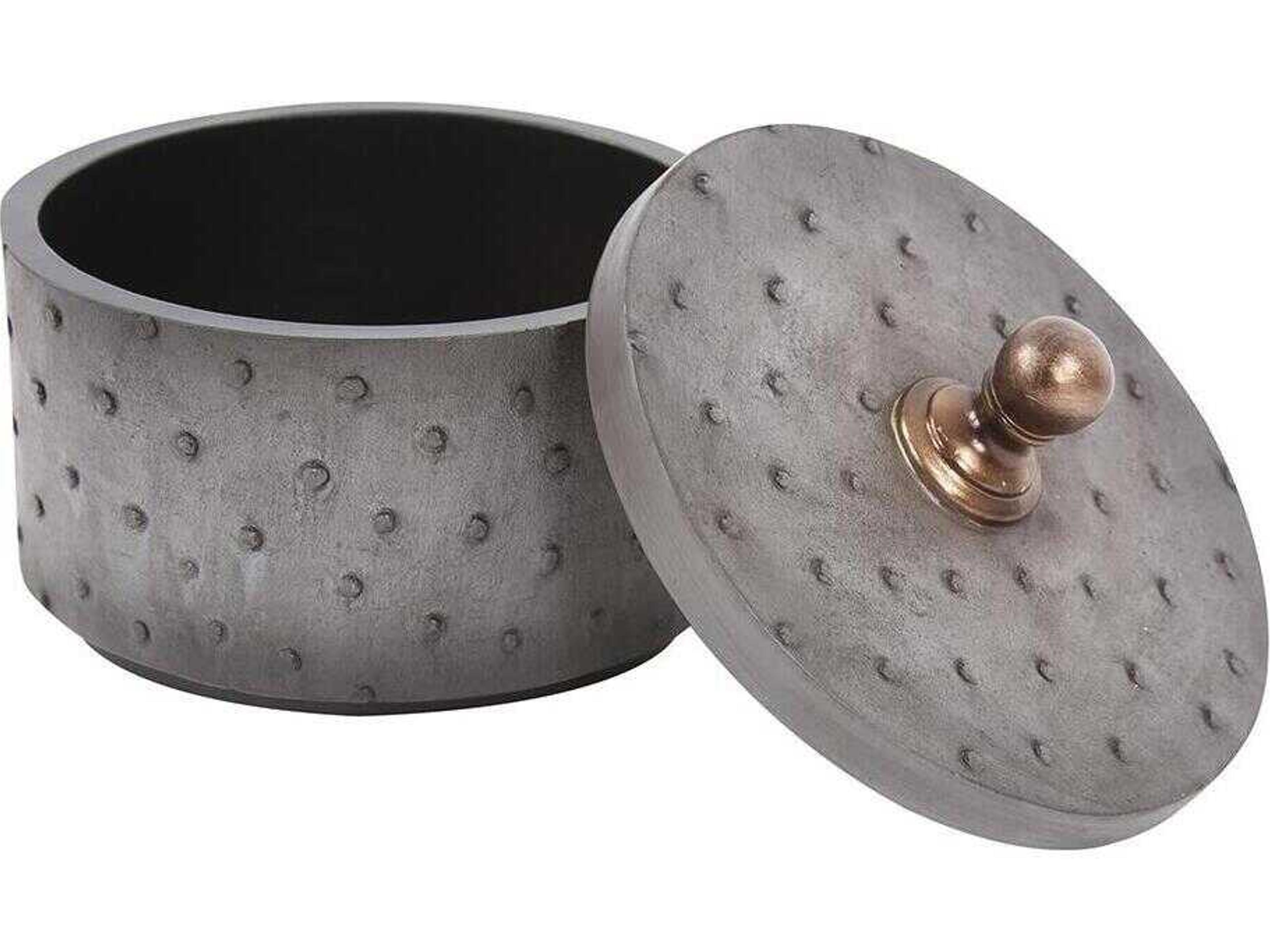 Howard Elliott Round Faux Ostrich Skin Decorative Box