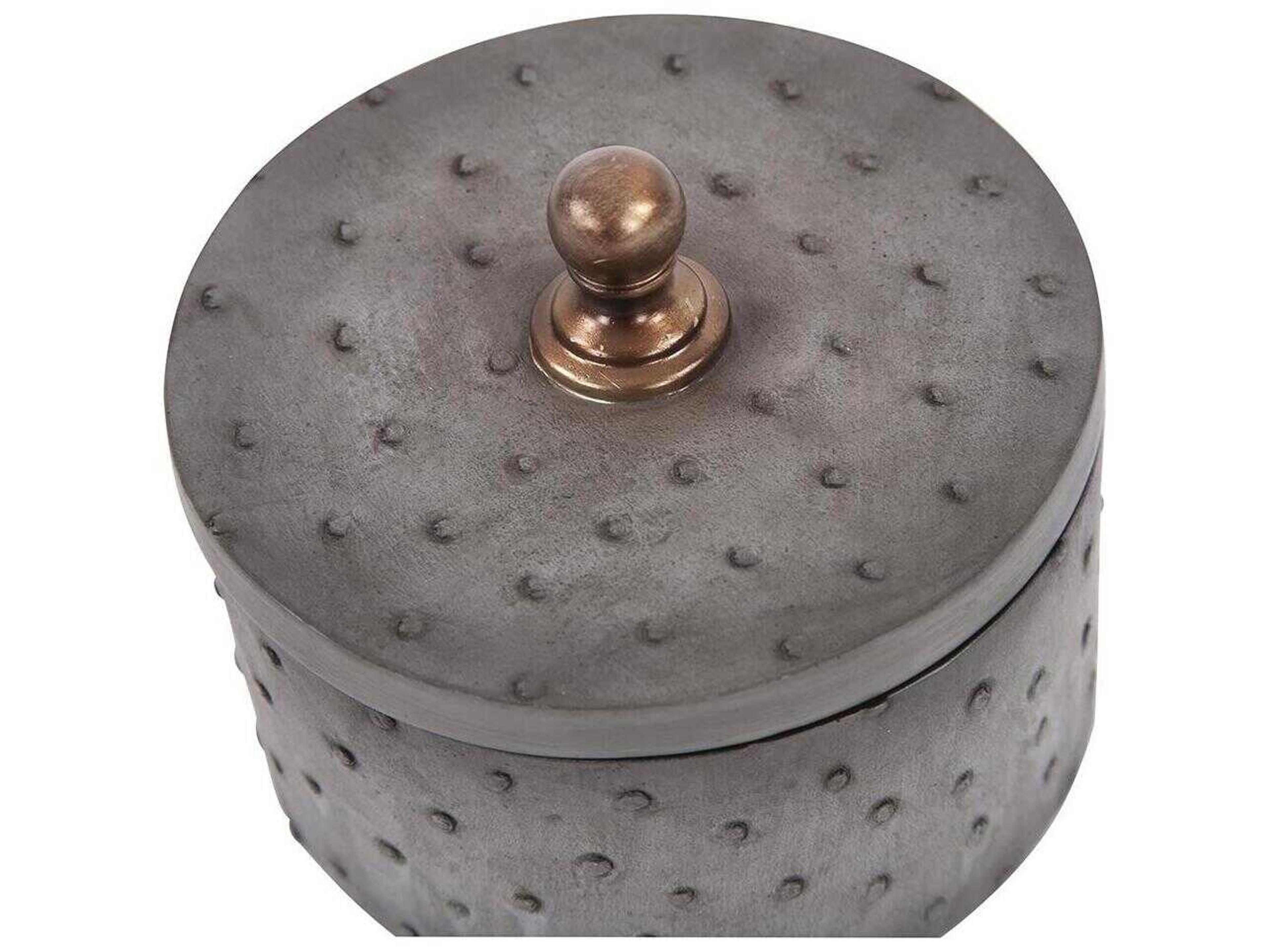 Howard Elliott Round Faux Ostrich Skin Decorative Box