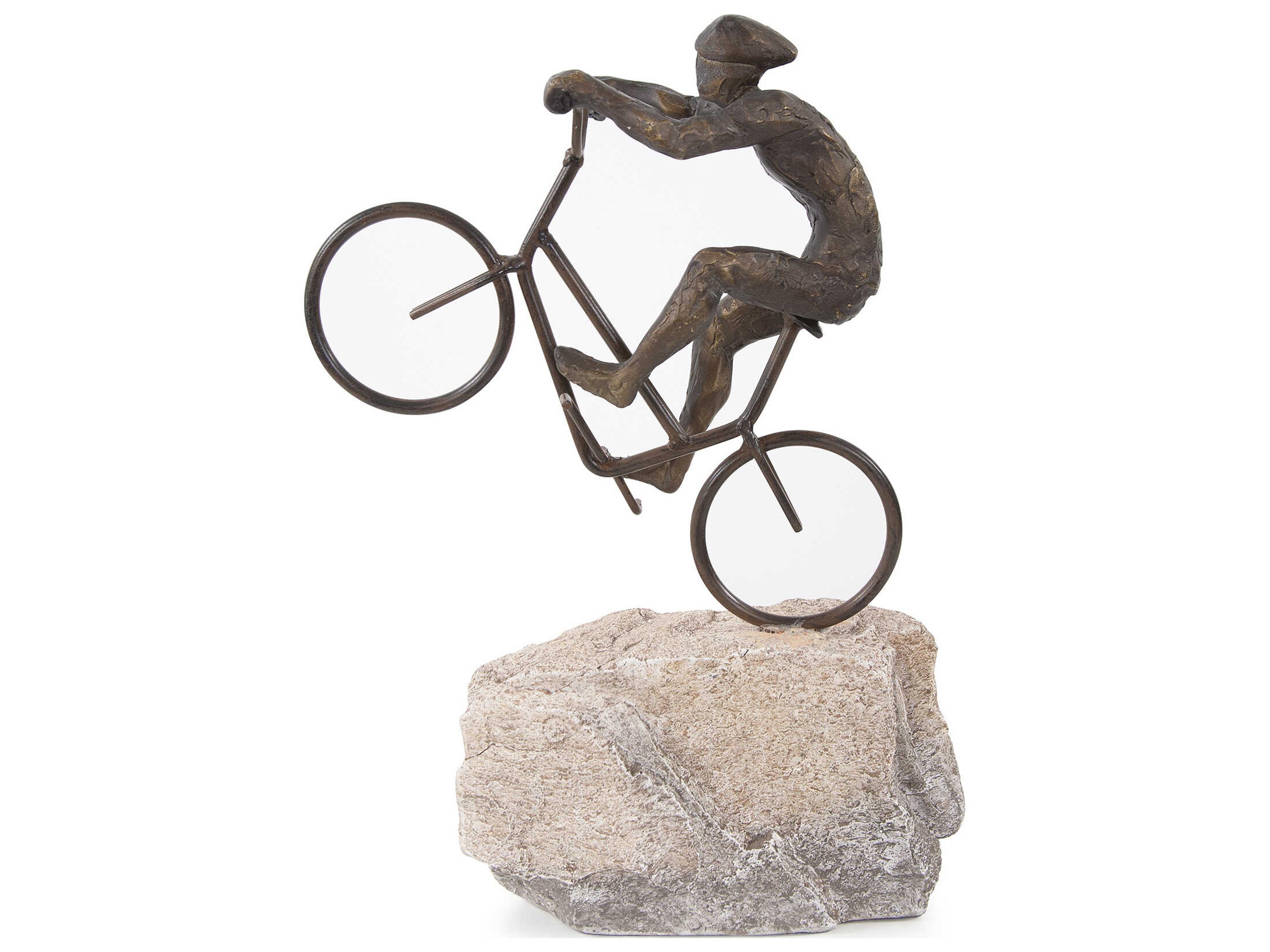 Bronze Stone Cyclist Sculpture