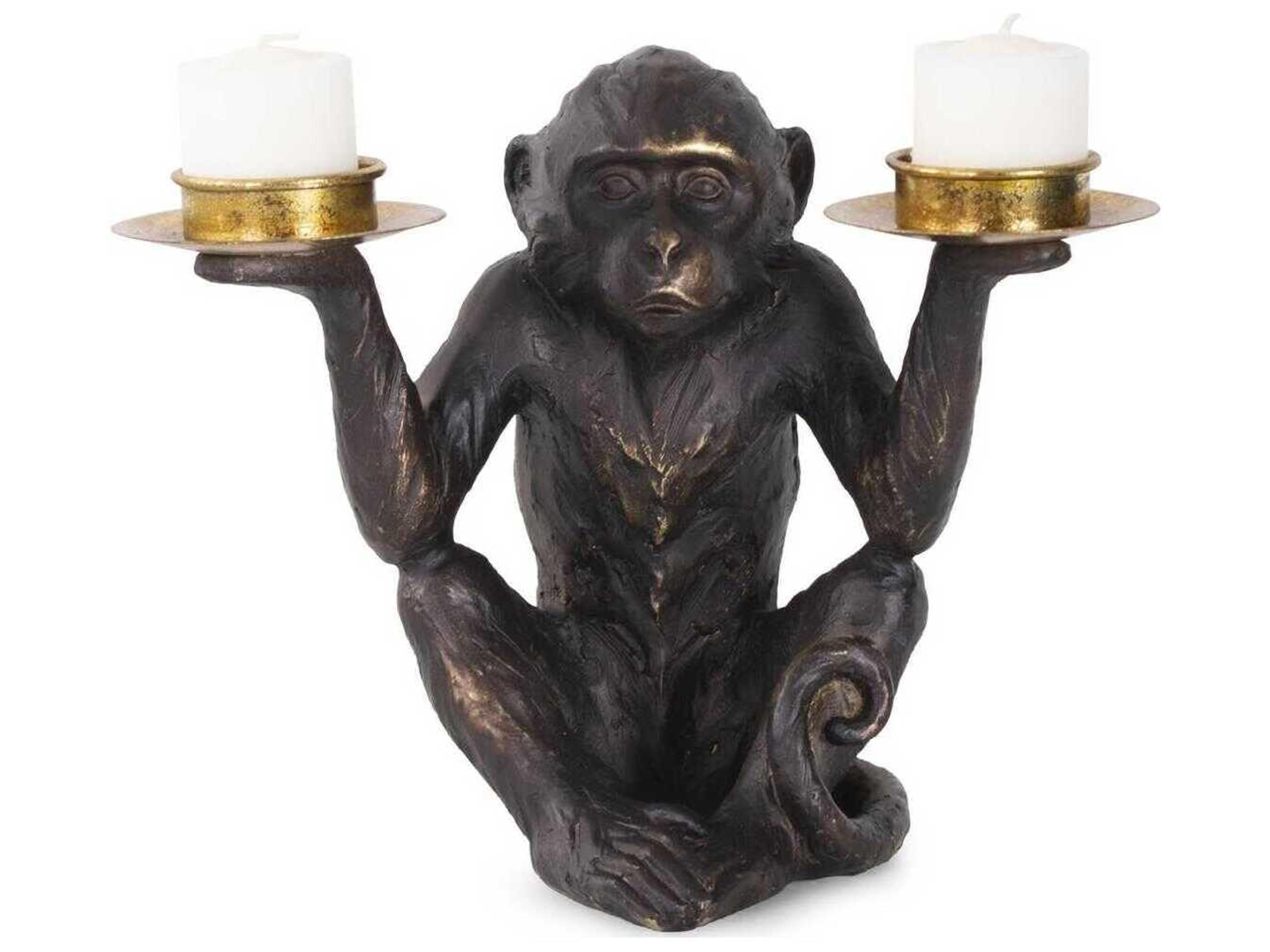 Howard Elliott Bronzed Black Barkari Monkey Double Tealight Candle Holder