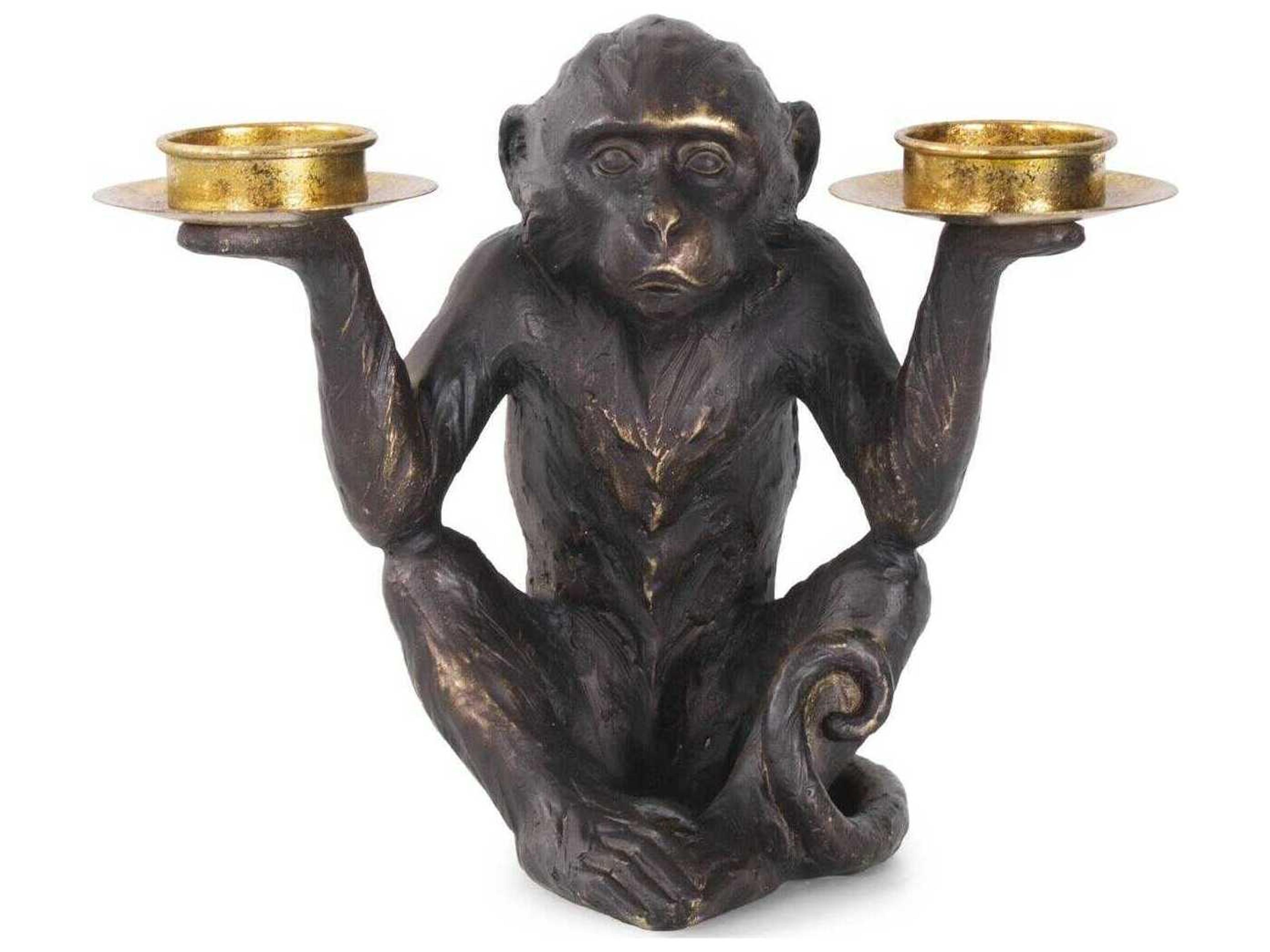 Howard Elliott Bronzed Black Barkari Monkey Double Tealight Candle Holder