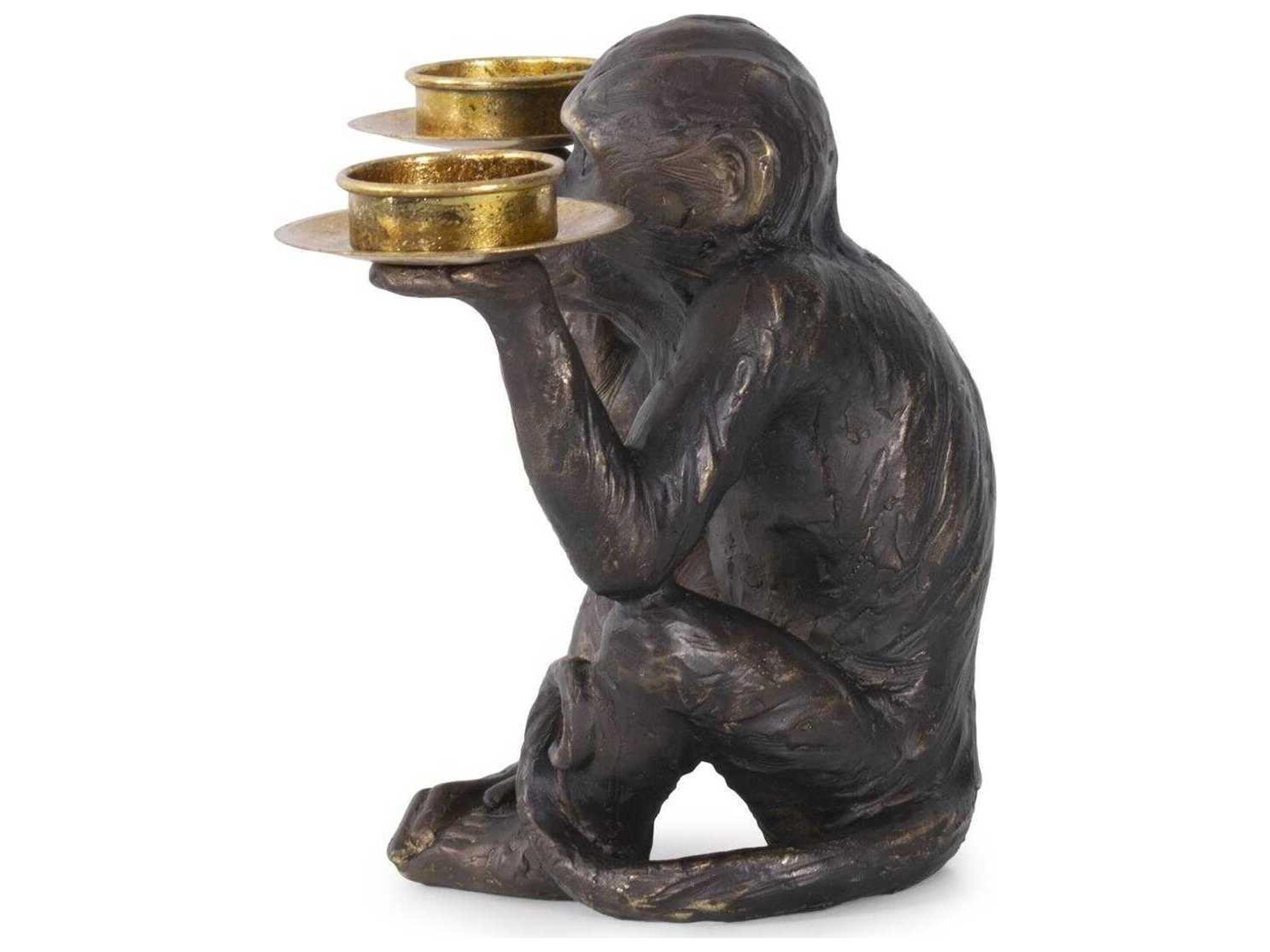 Howard Elliott Bronzed Black Barkari Monkey Double Tealight Candle Holder