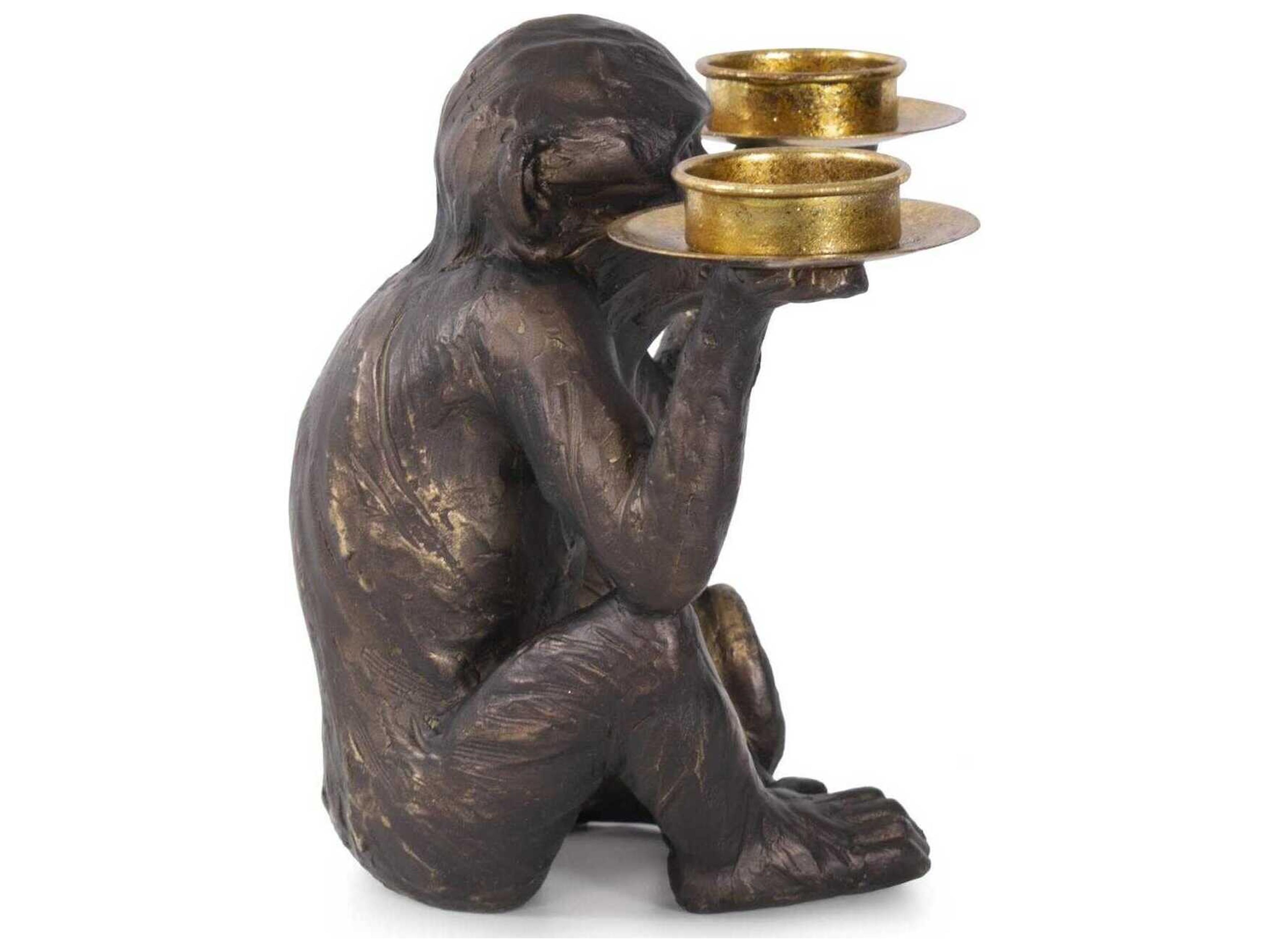Howard Elliott Bronzed Black Barkari Monkey Double Tealight Candle Holder