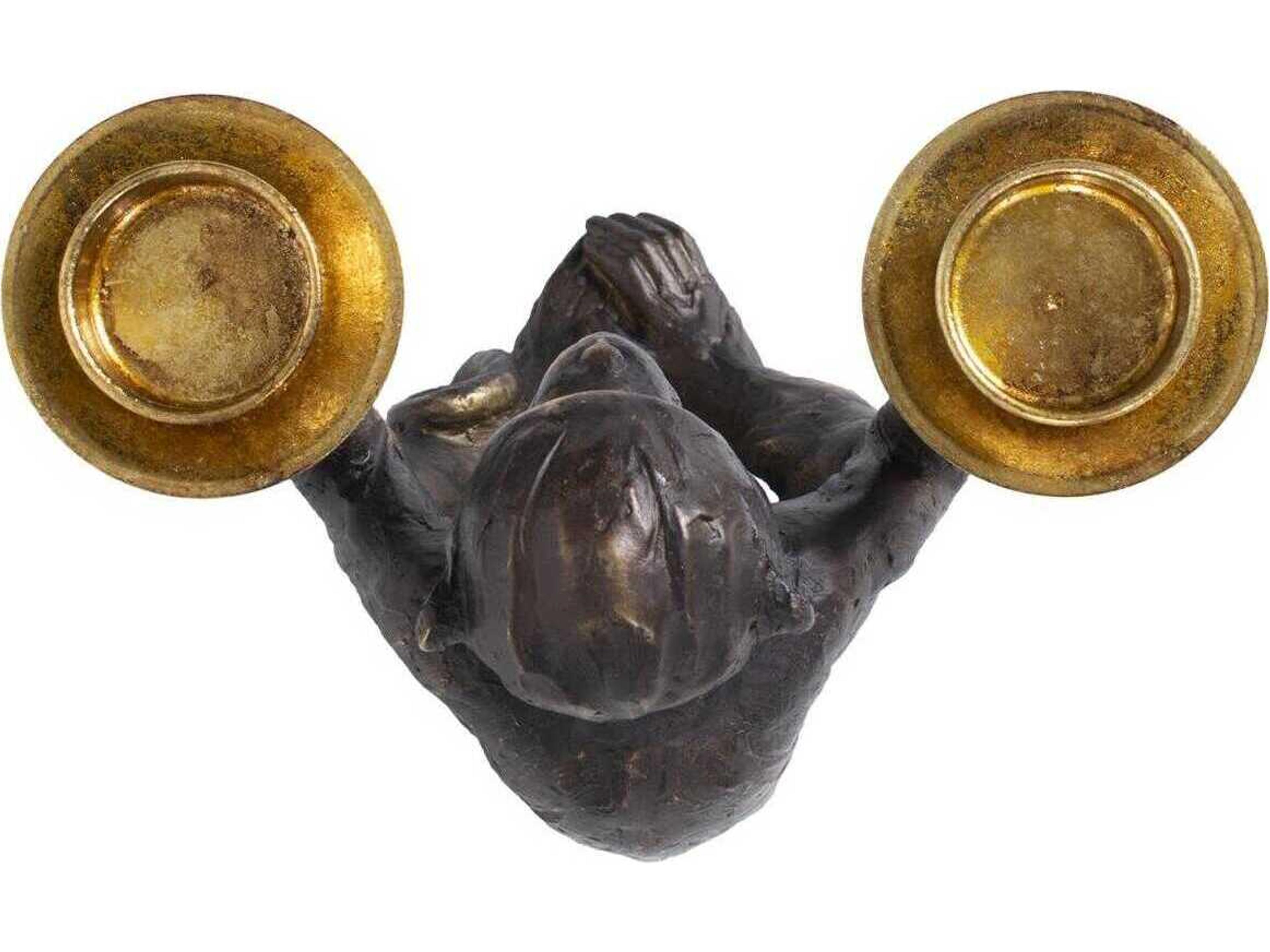Howard Elliott Bronzed Black Barkari Monkey Double Tealight Candle Holder