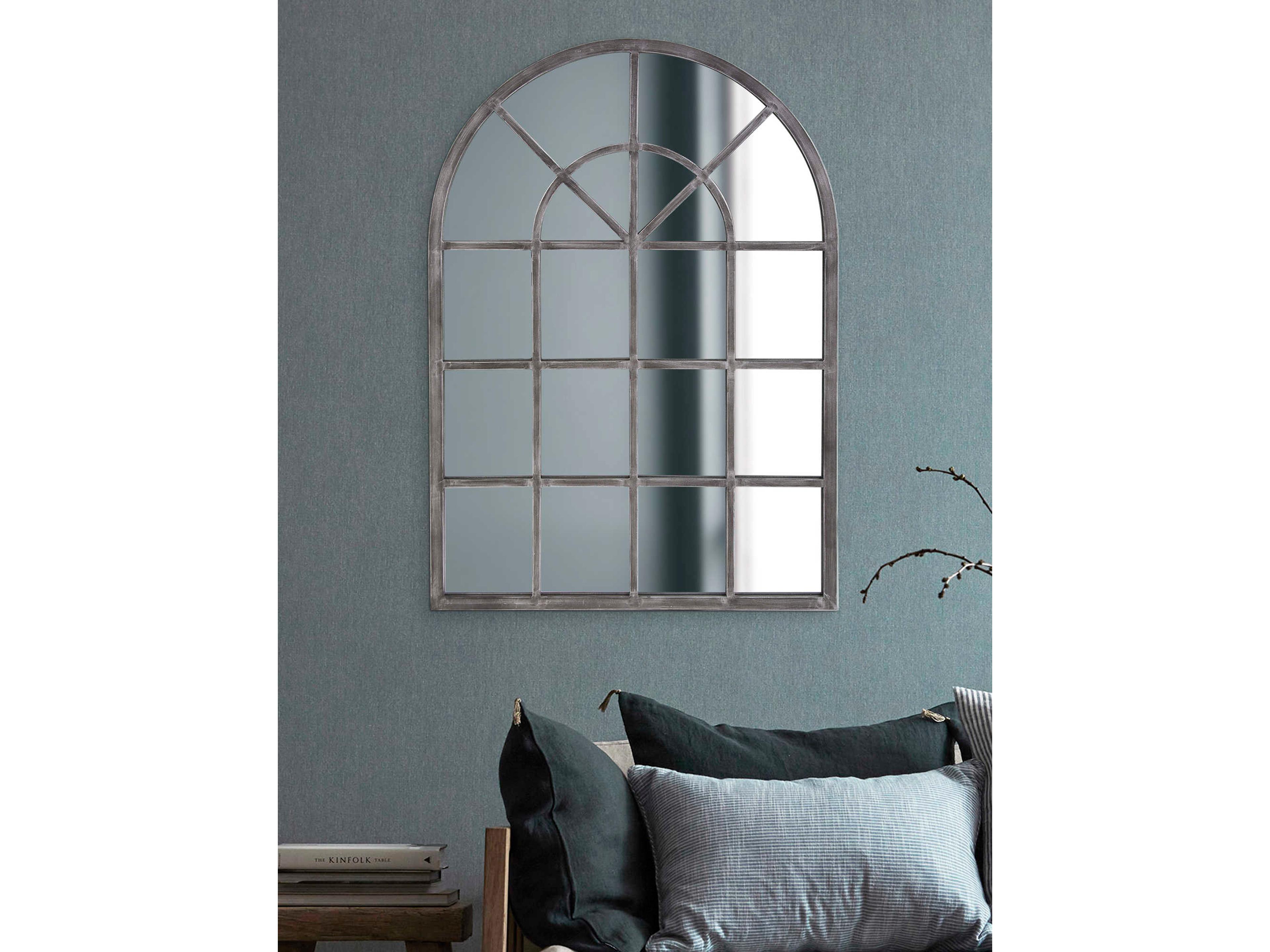 Howard Elliott Fenetre Antique Silver Arched Wall Mirror