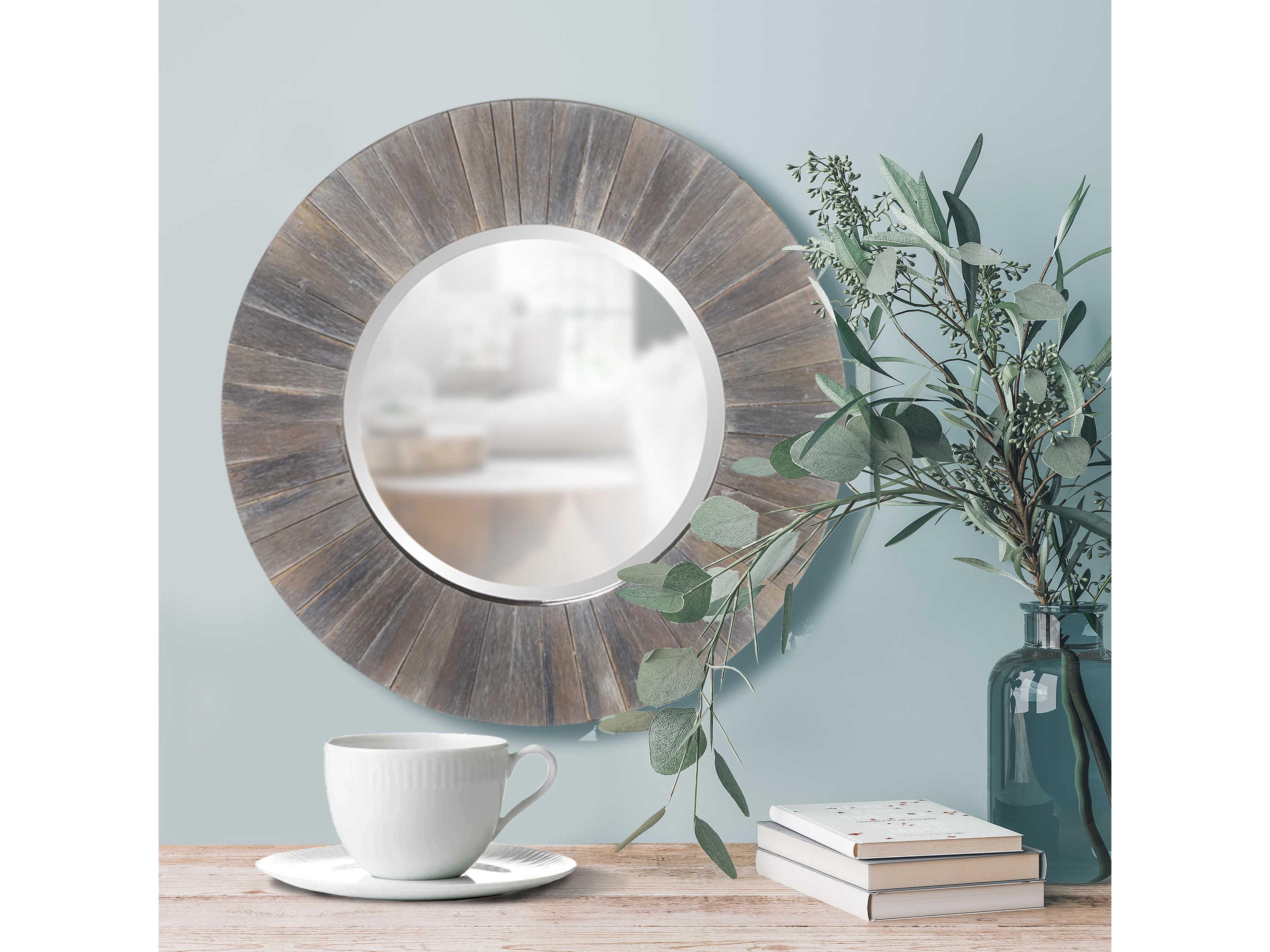 Howard Elliott Henley Rustic Wood Round Wall Mirror