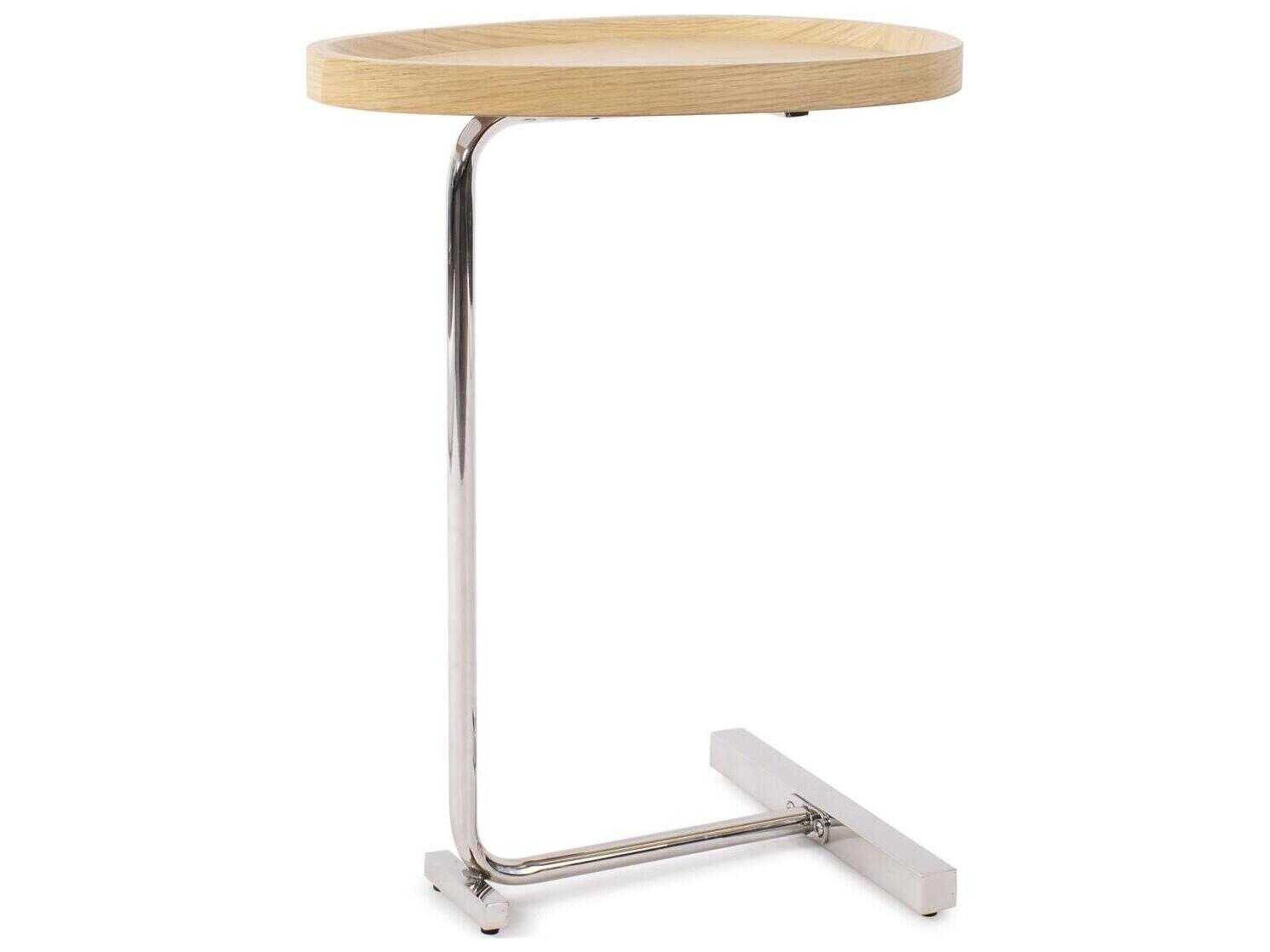 Tobin Oval Wood Bleached Oak Bright Silver End Table