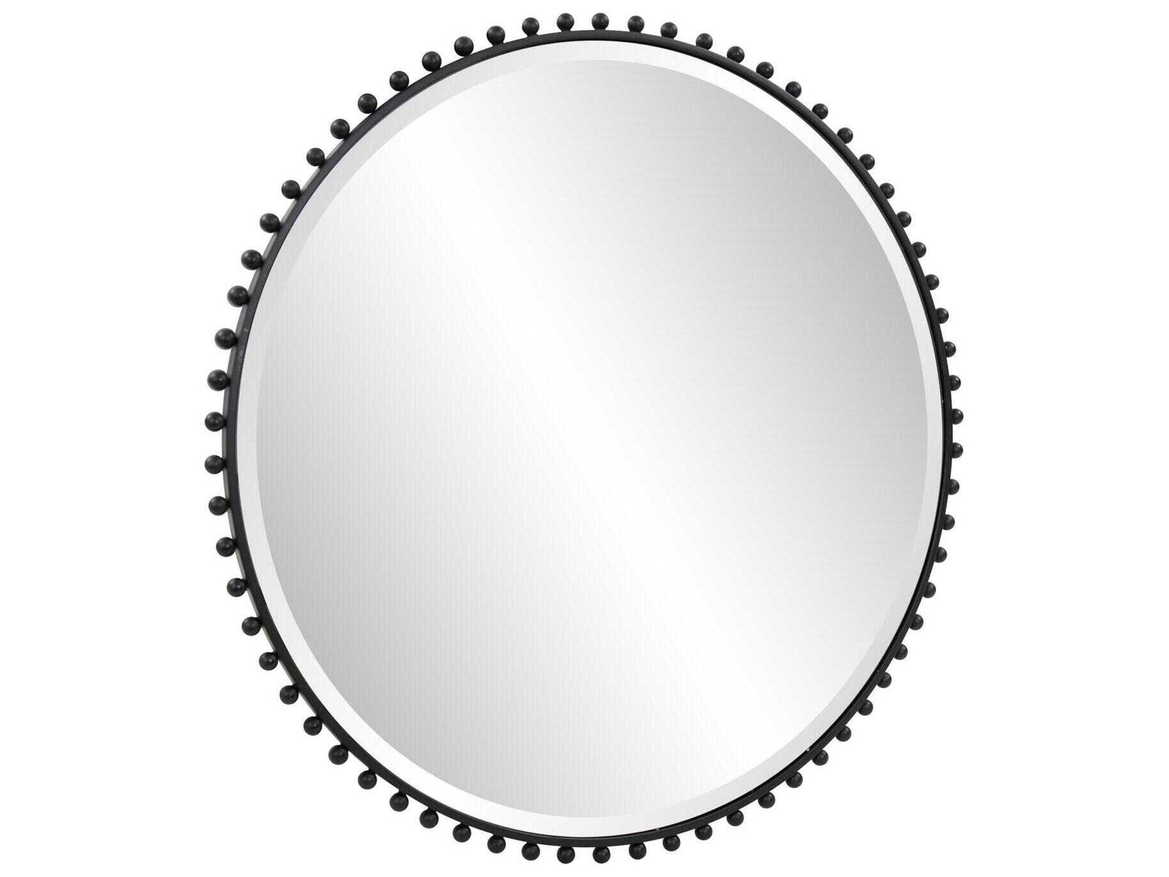 Howard Elliott Bellfore Matte Black Round Wall Mirror