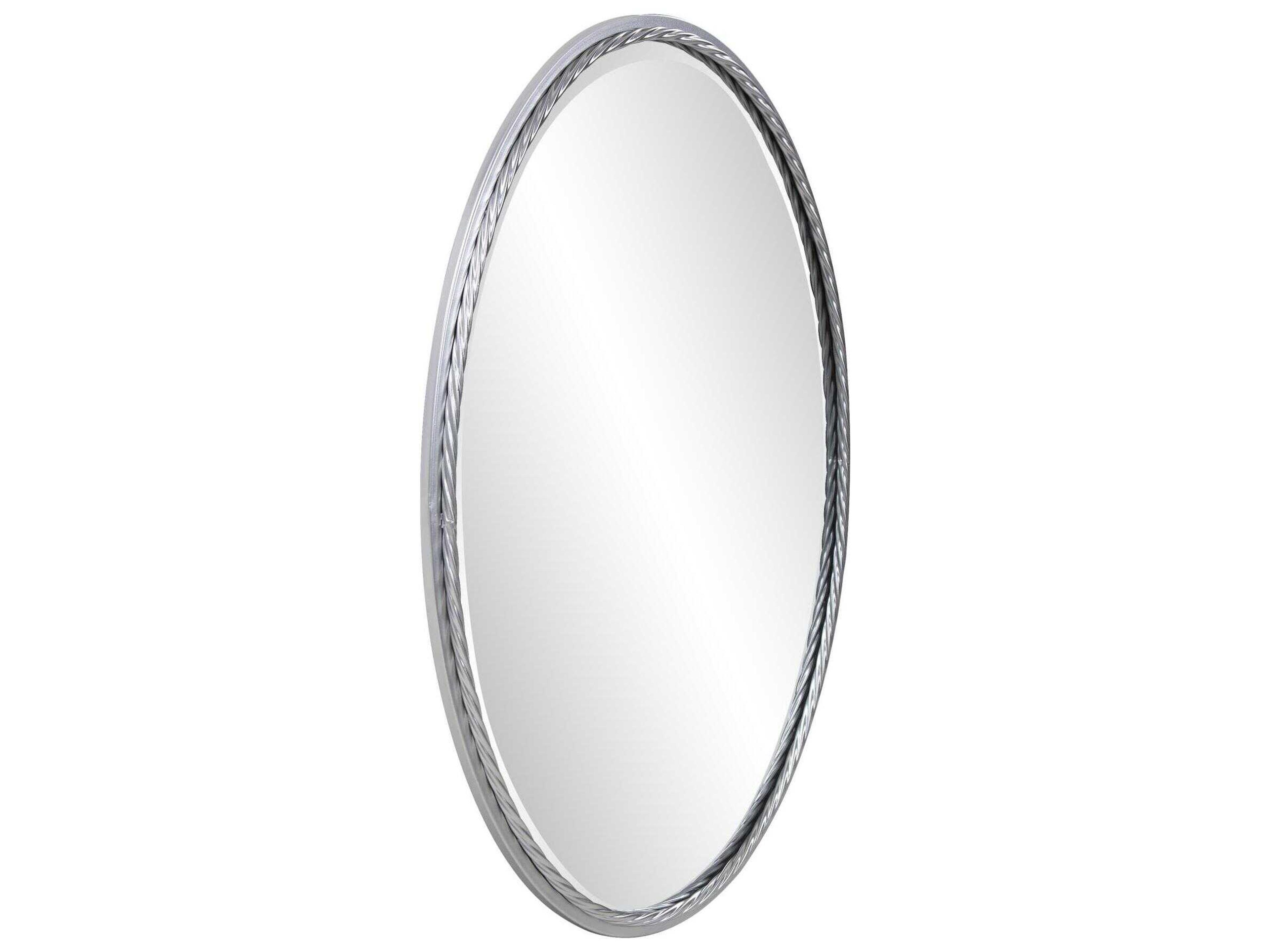 Howard Elliott Laid Bright Silver Oval Wall Mirror