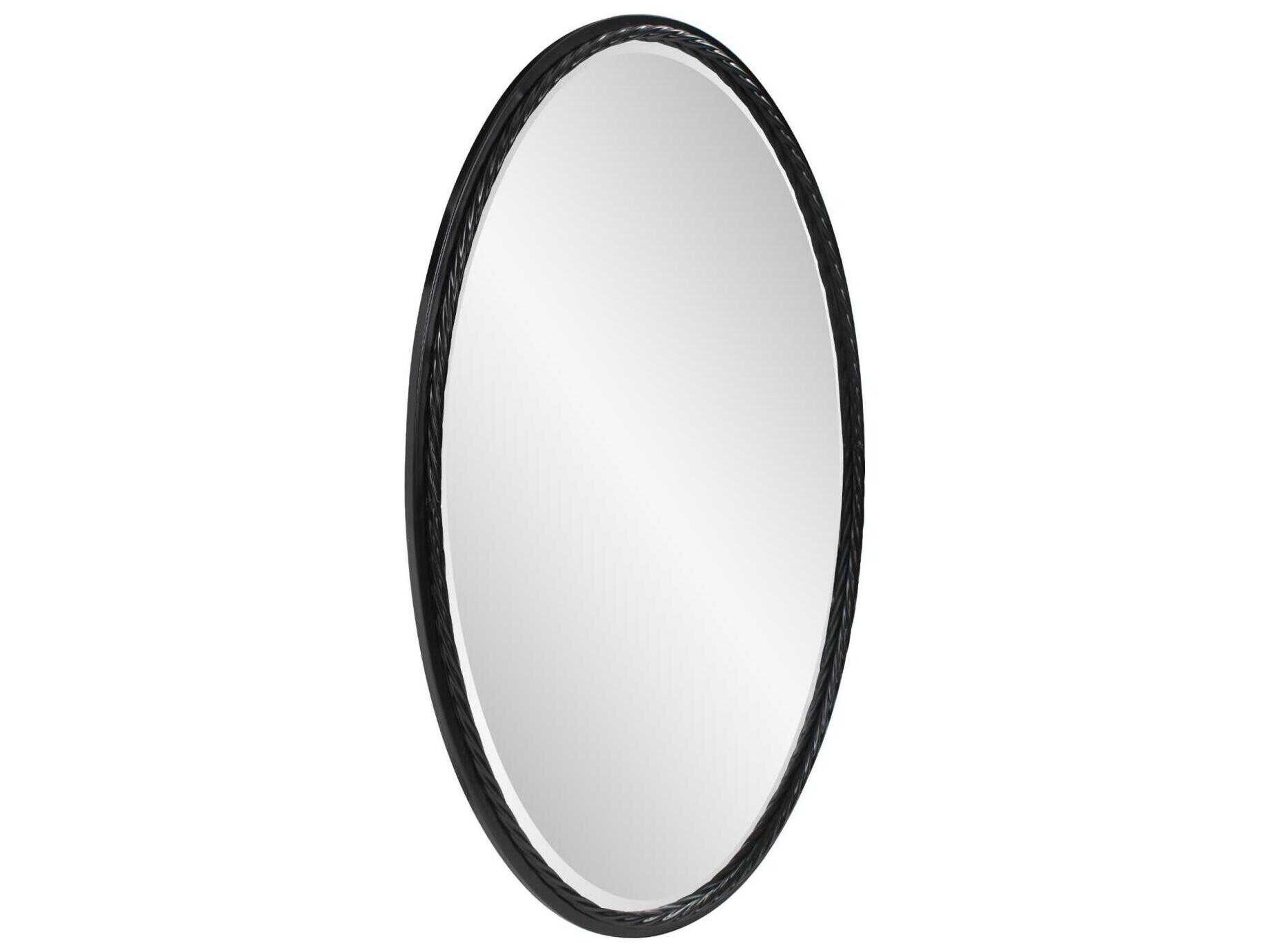 Howard Elliott Laid Matte Black Oval Wall Mirror