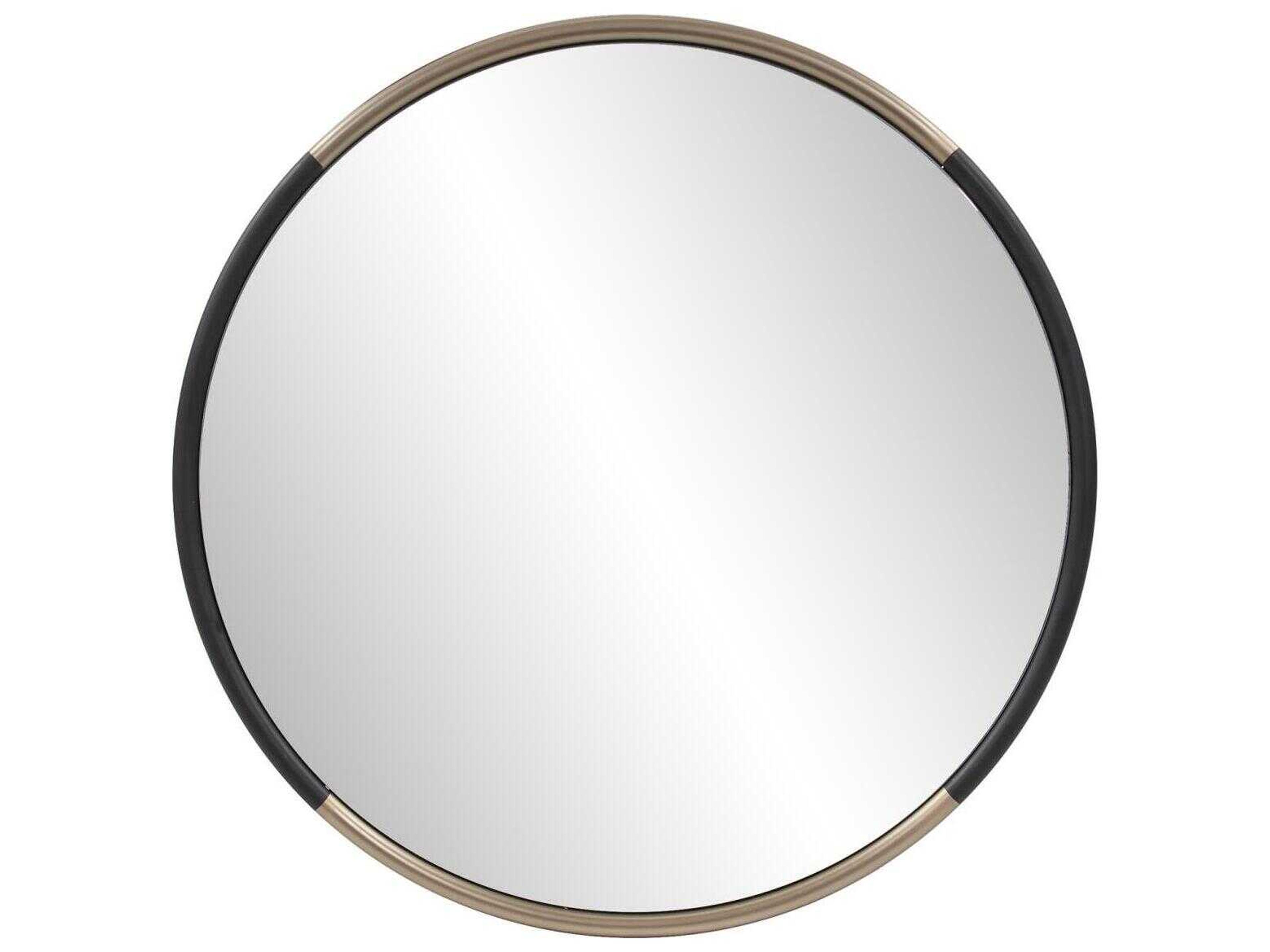 Howard Elliott Fitzgerald Black Brass Round Wall Mirror