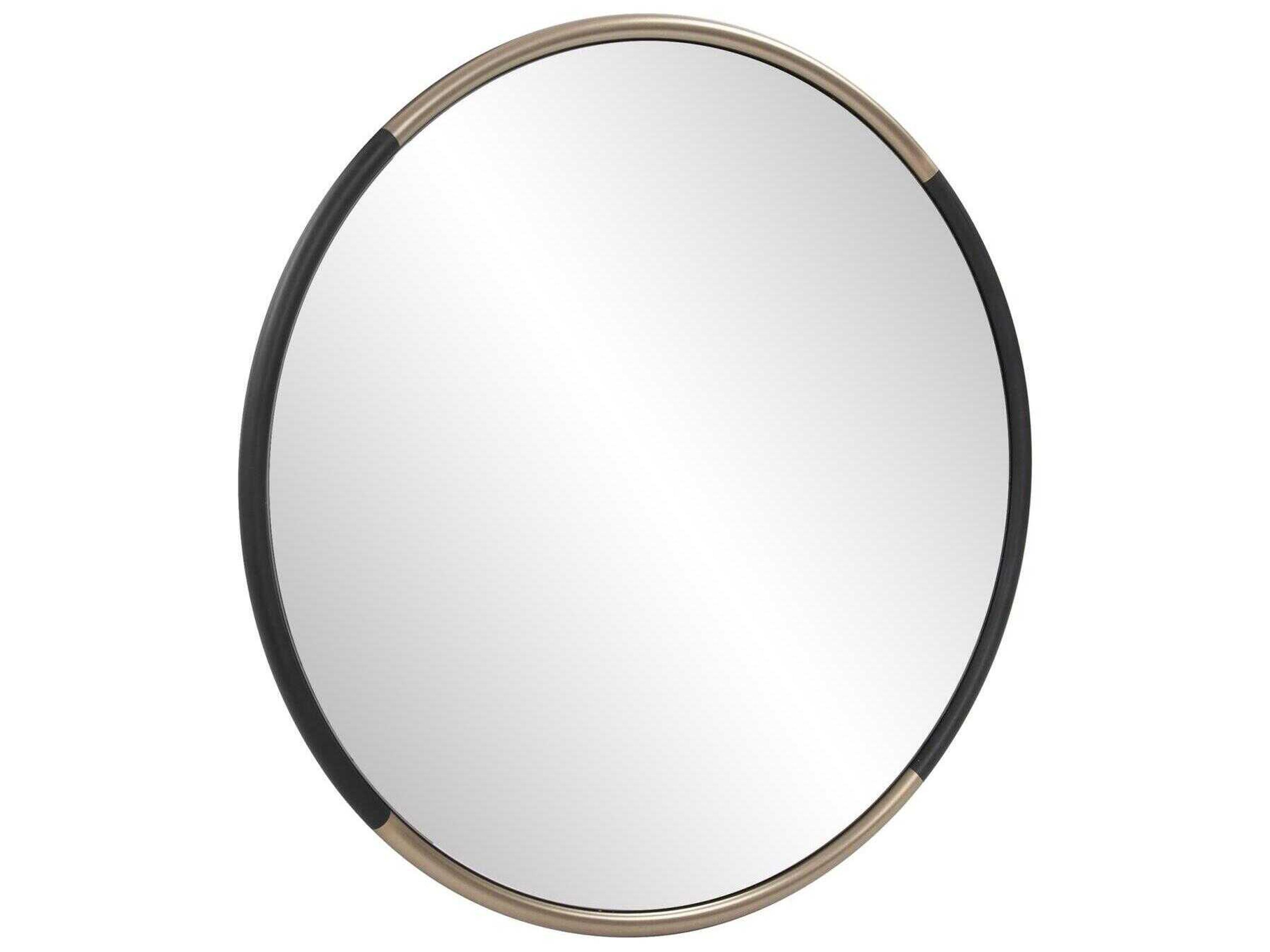 Howard Elliott Fitzgerald Black Brass Round Wall Mirror
