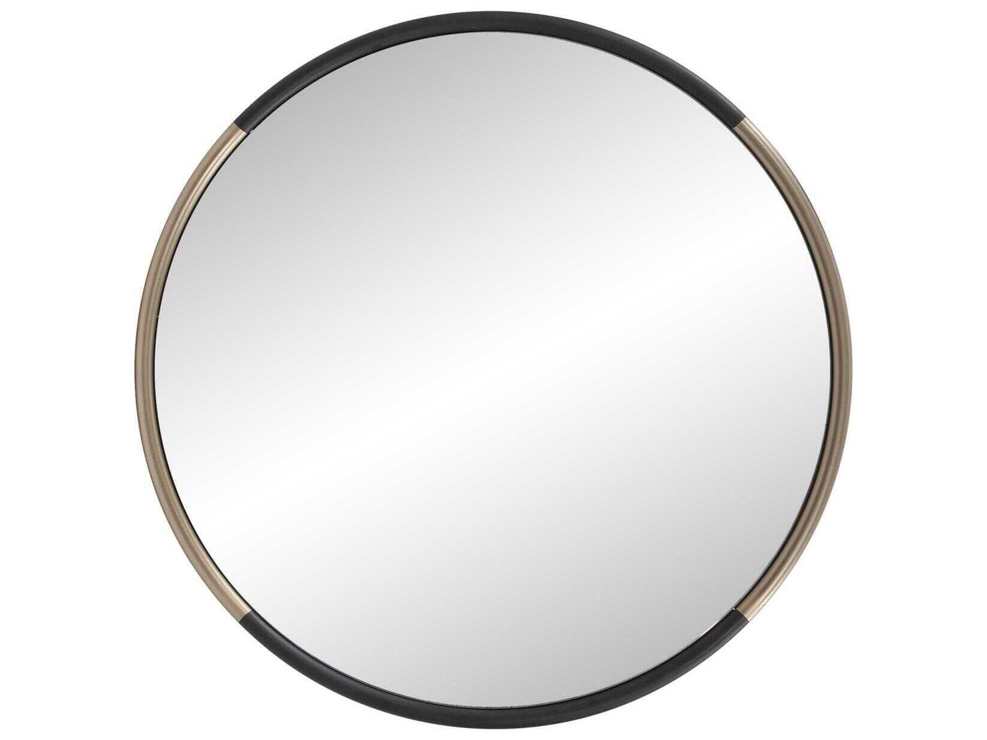 Howard Elliott Fitzgerald Black Brass Round Wall Mirror