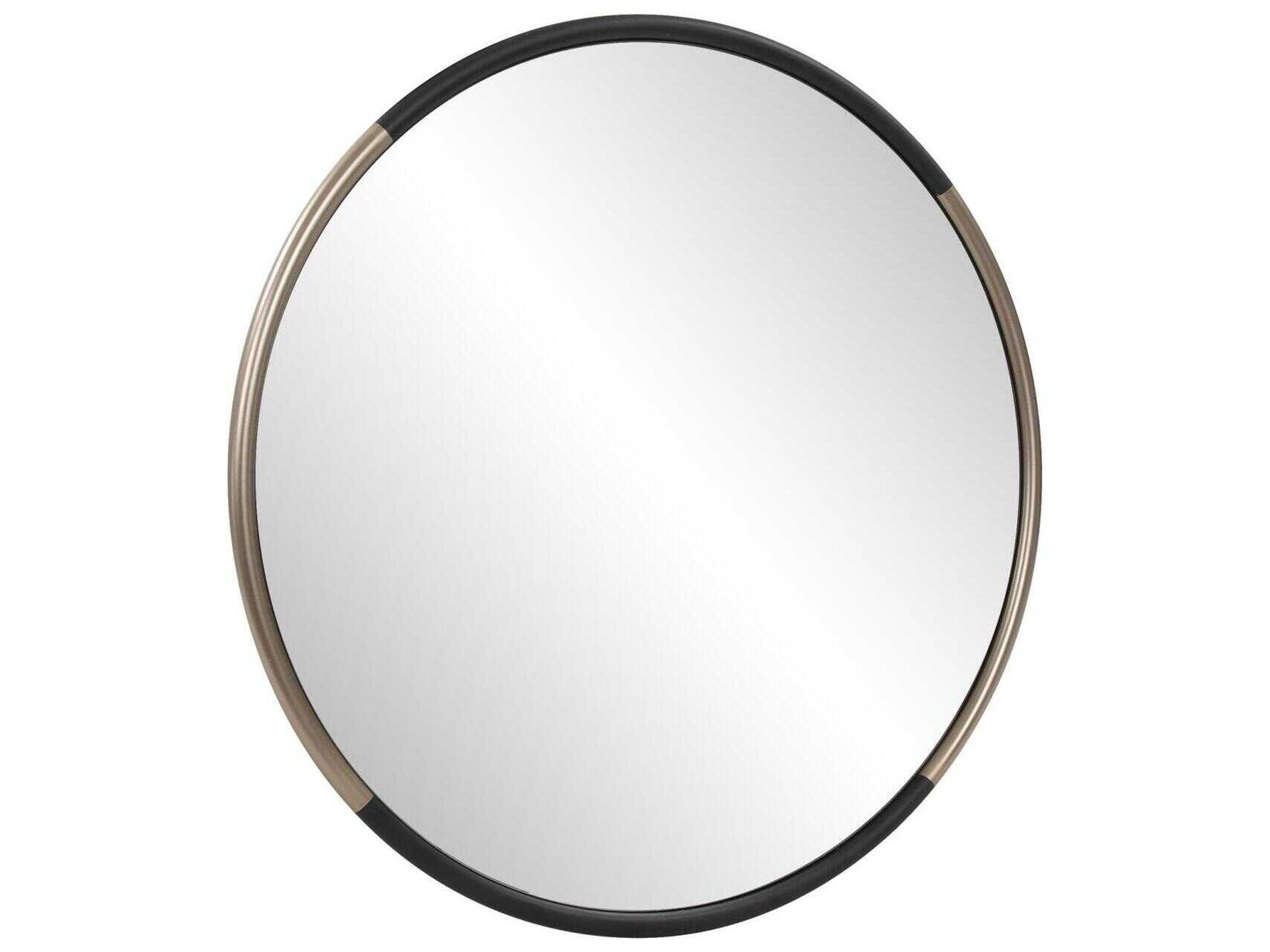 Howard Elliott Fitzgerald Black Brass Round Wall Mirror