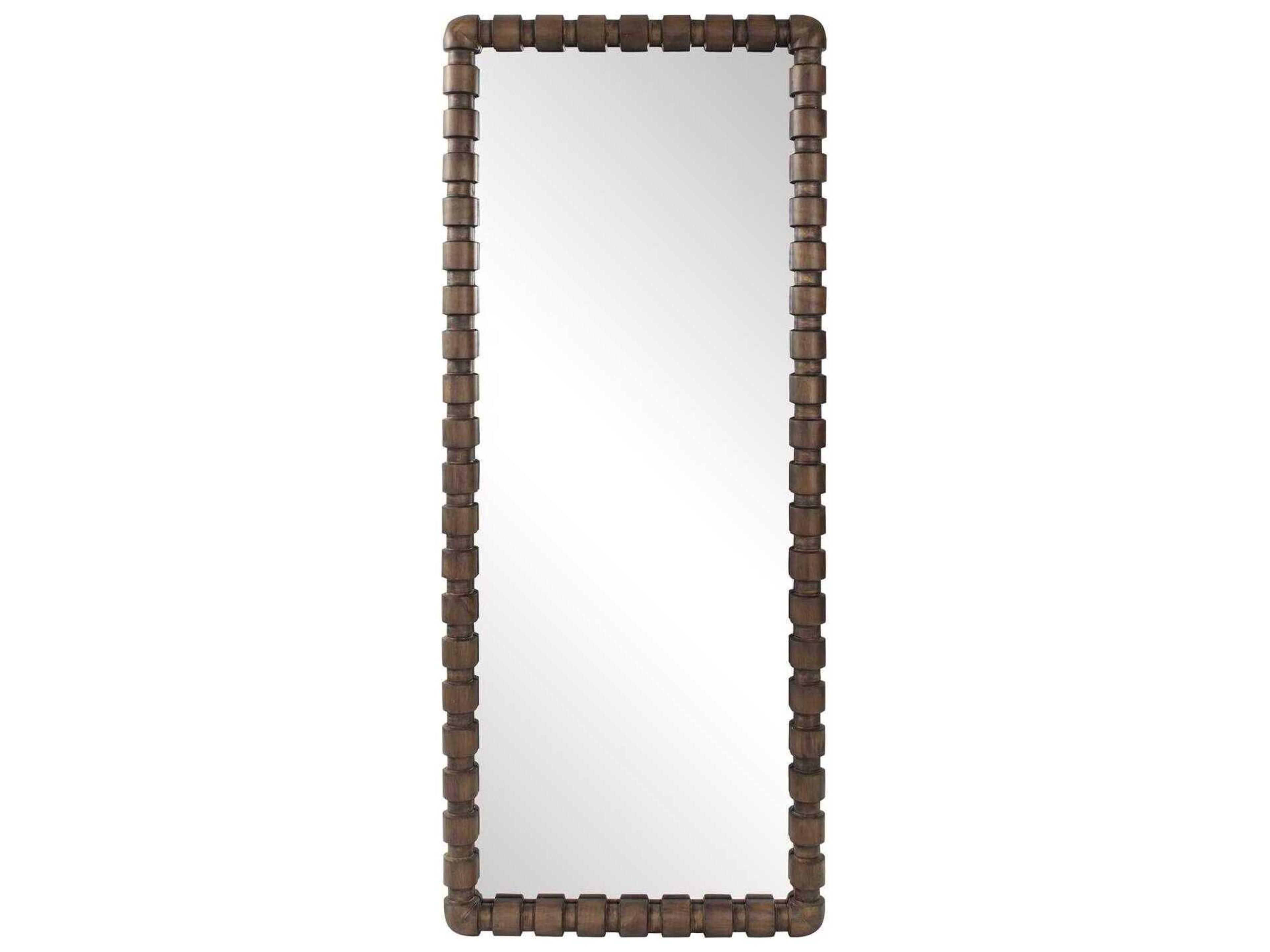 Wooden Bobbin Stained Brown Rectangular Wall Mirror