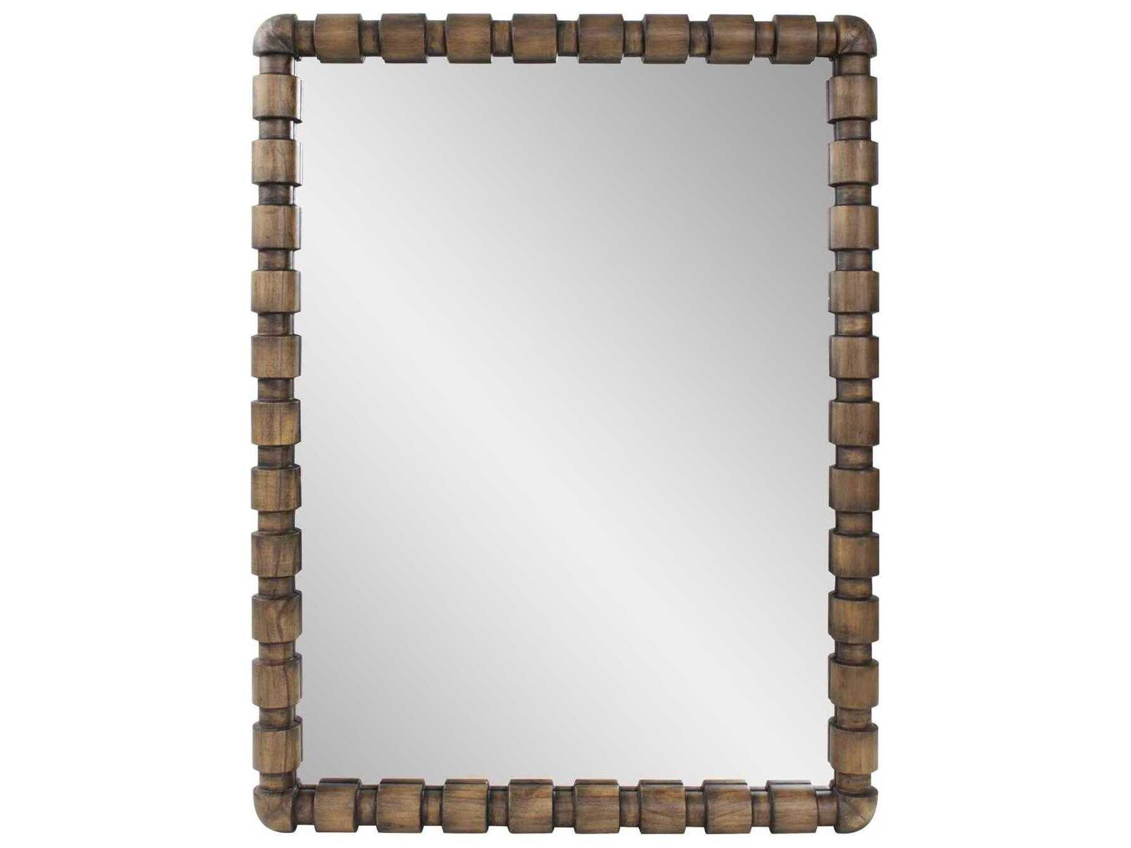 Howard Elliott Wooden Bobbin Stained Brown Rectangular Wall Mirror