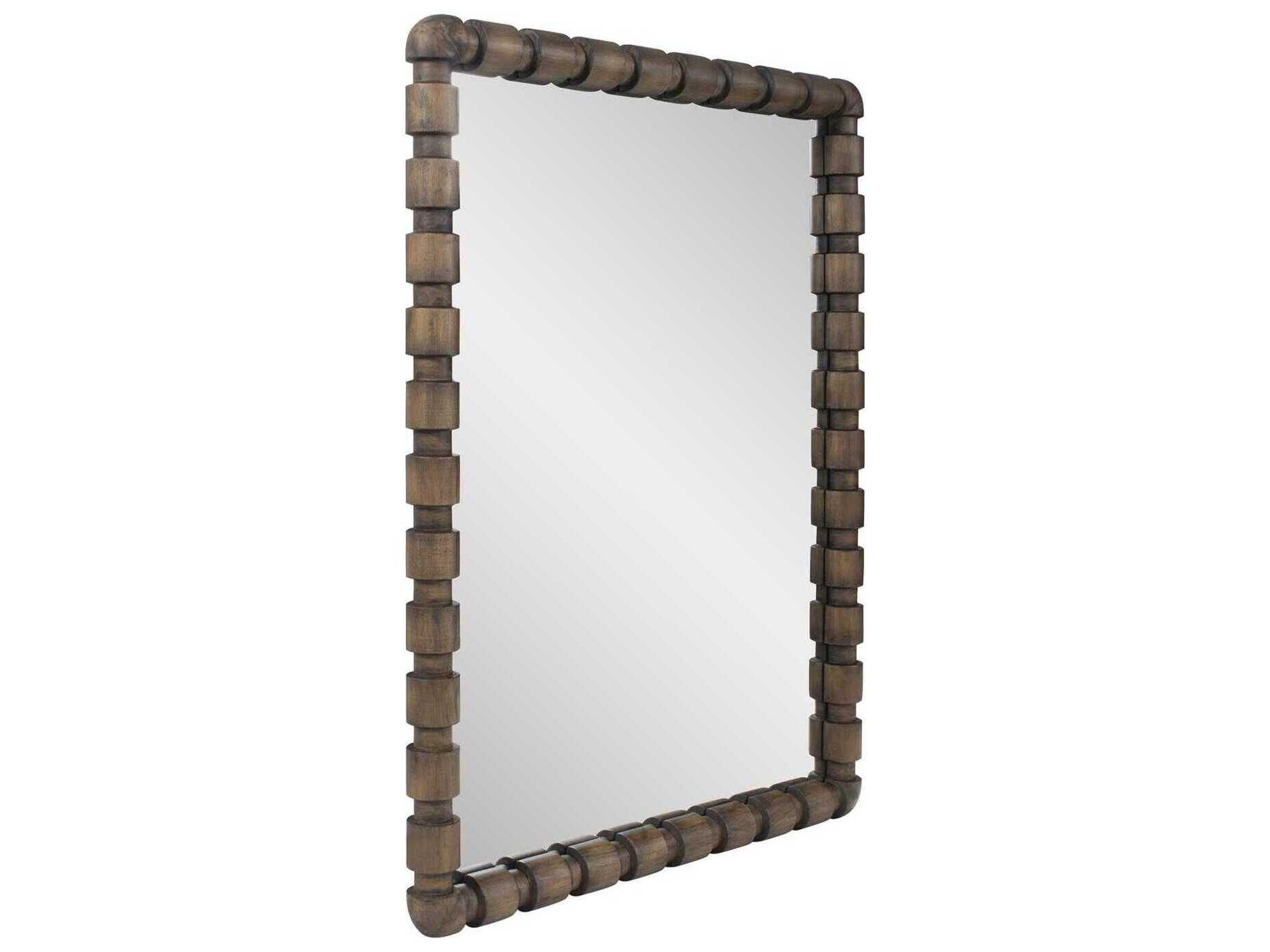 Howard Elliott Wooden Bobbin Stained Brown Rectangular Wall Mirror