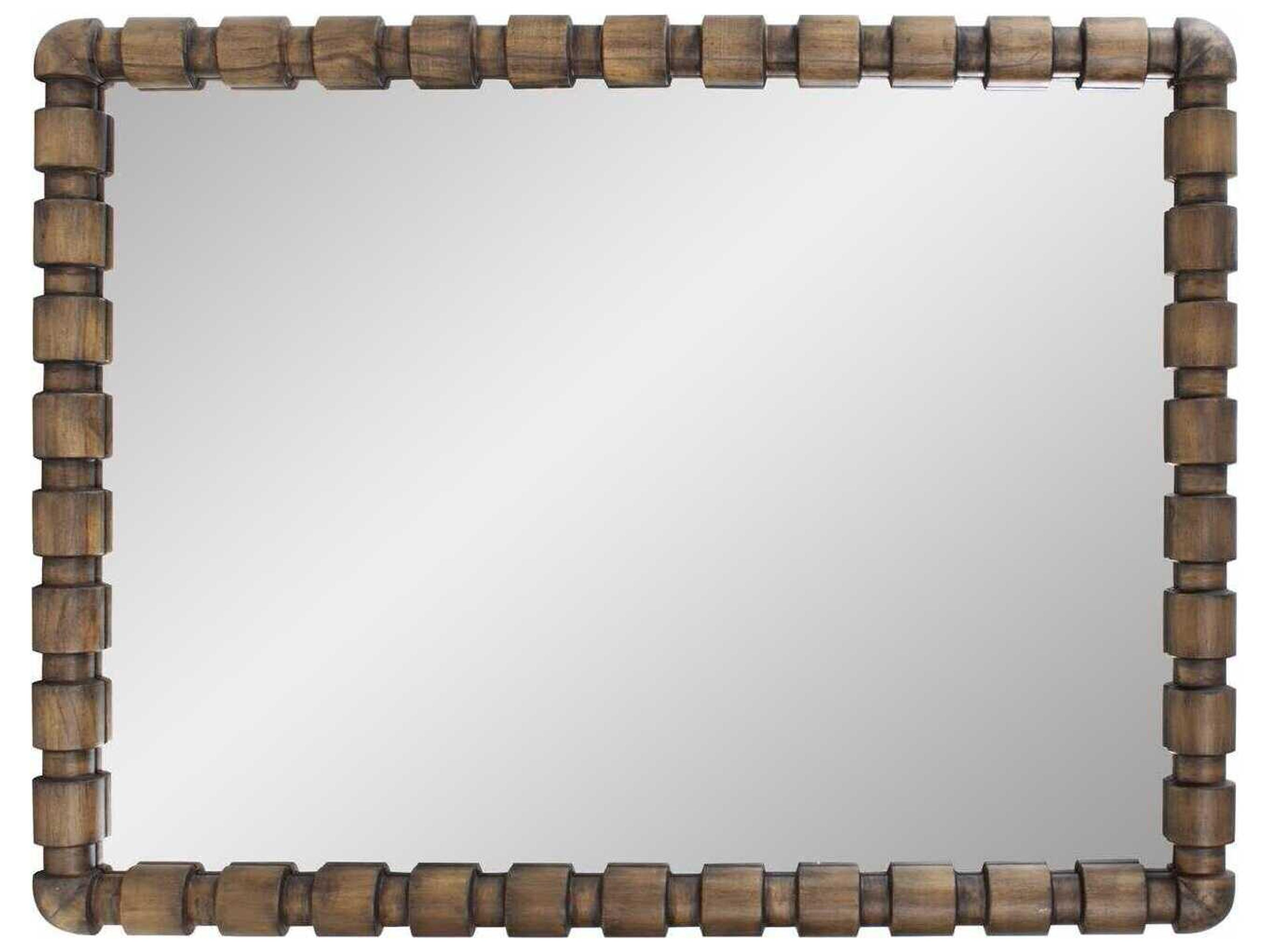 Howard Elliott Wooden Bobbin Stained Brown Rectangular Wall Mirror