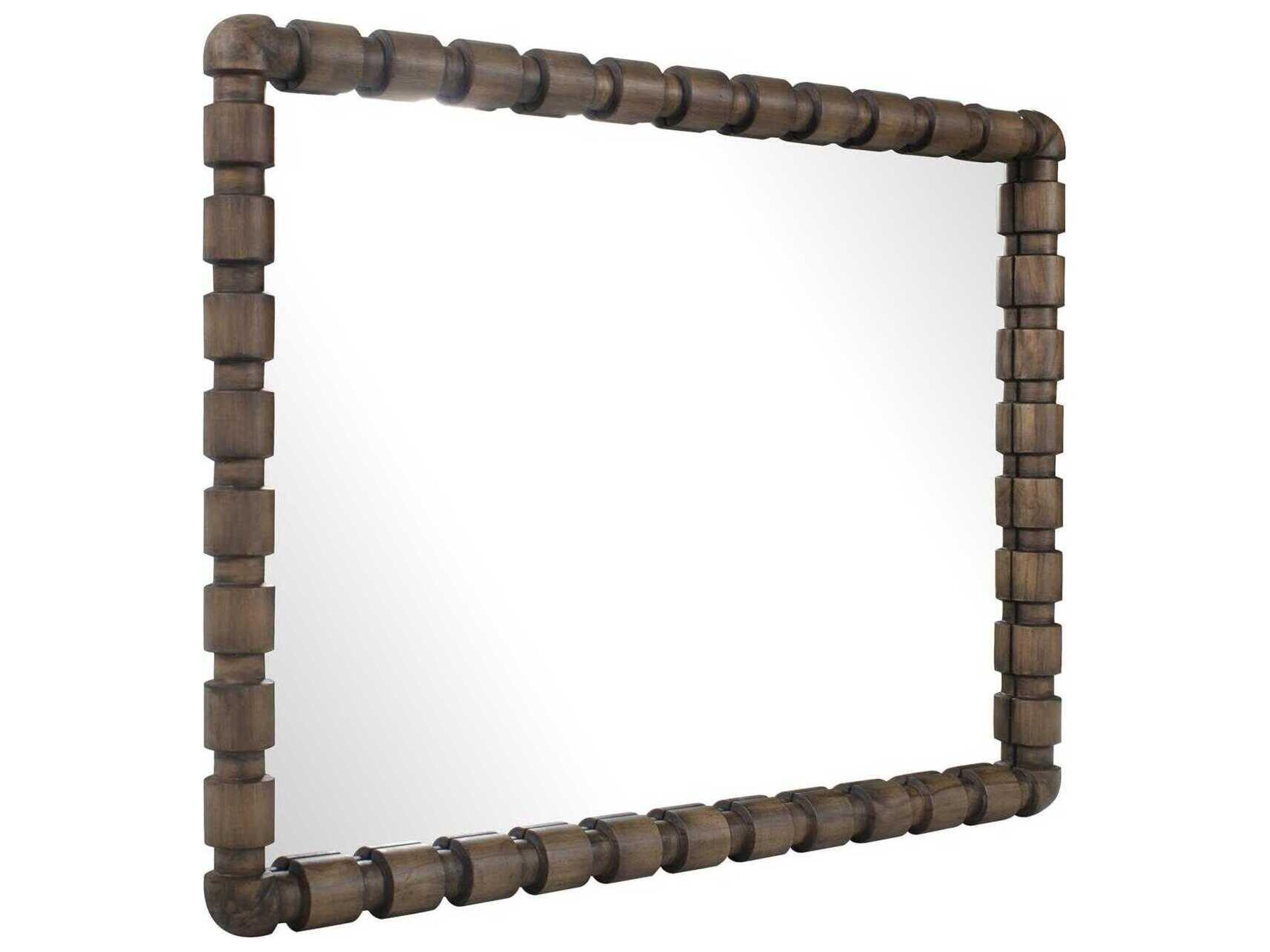 Howard Elliott Wooden Bobbin Stained Brown Rectangular Wall Mirror