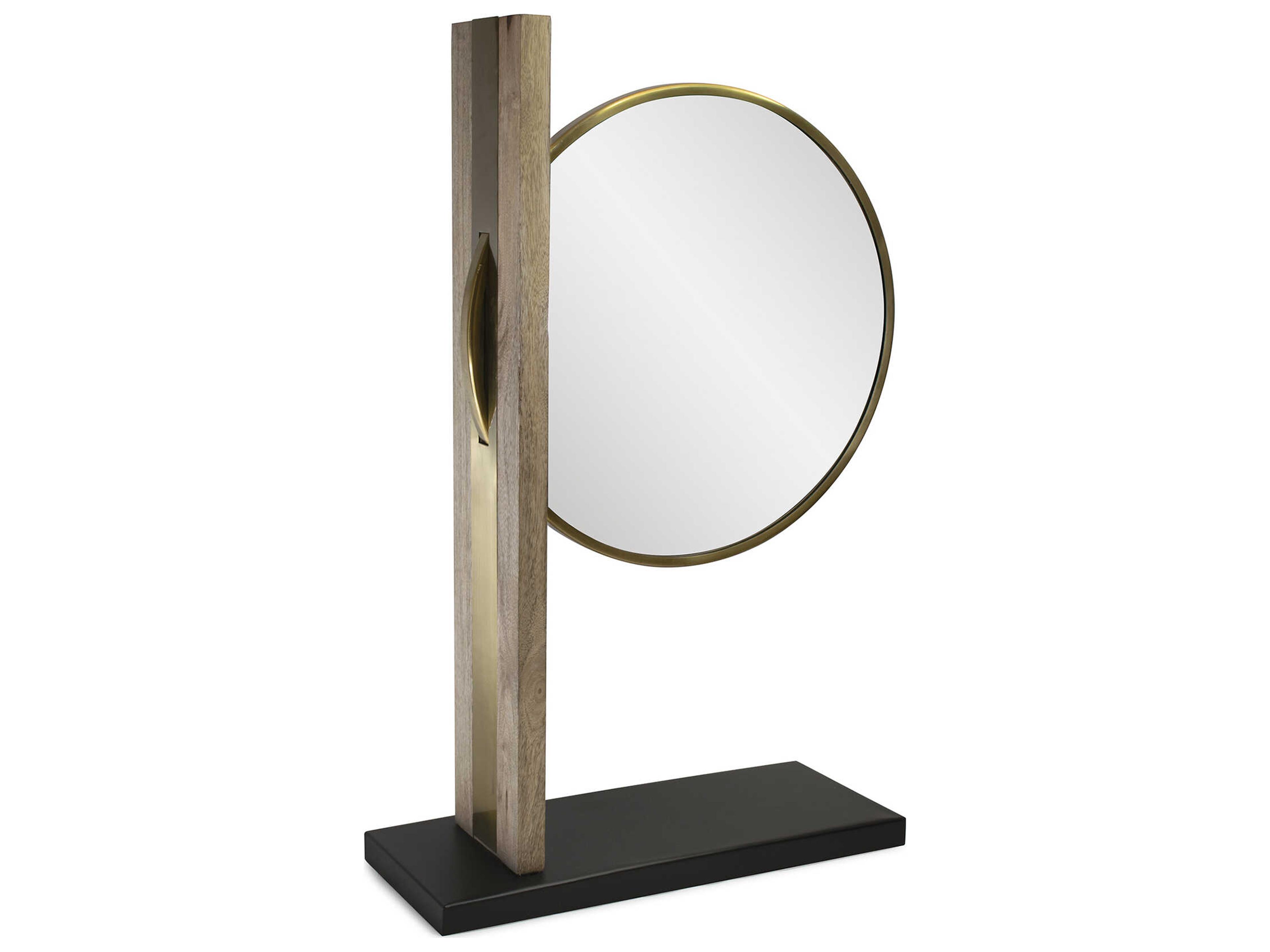 Howard Elliott Skoda Brass Black Brown Round Table Top Mirror