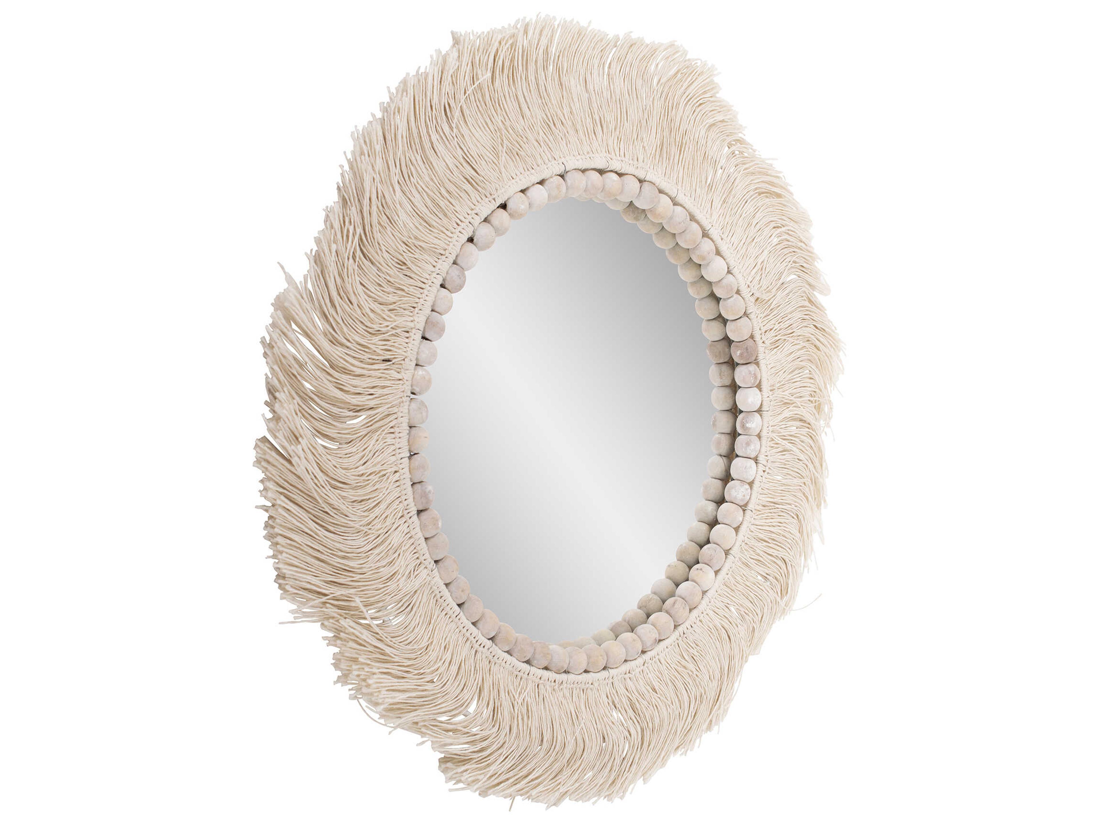 Howard Elliott Fringe Textured Brown Round Wall Mirror
