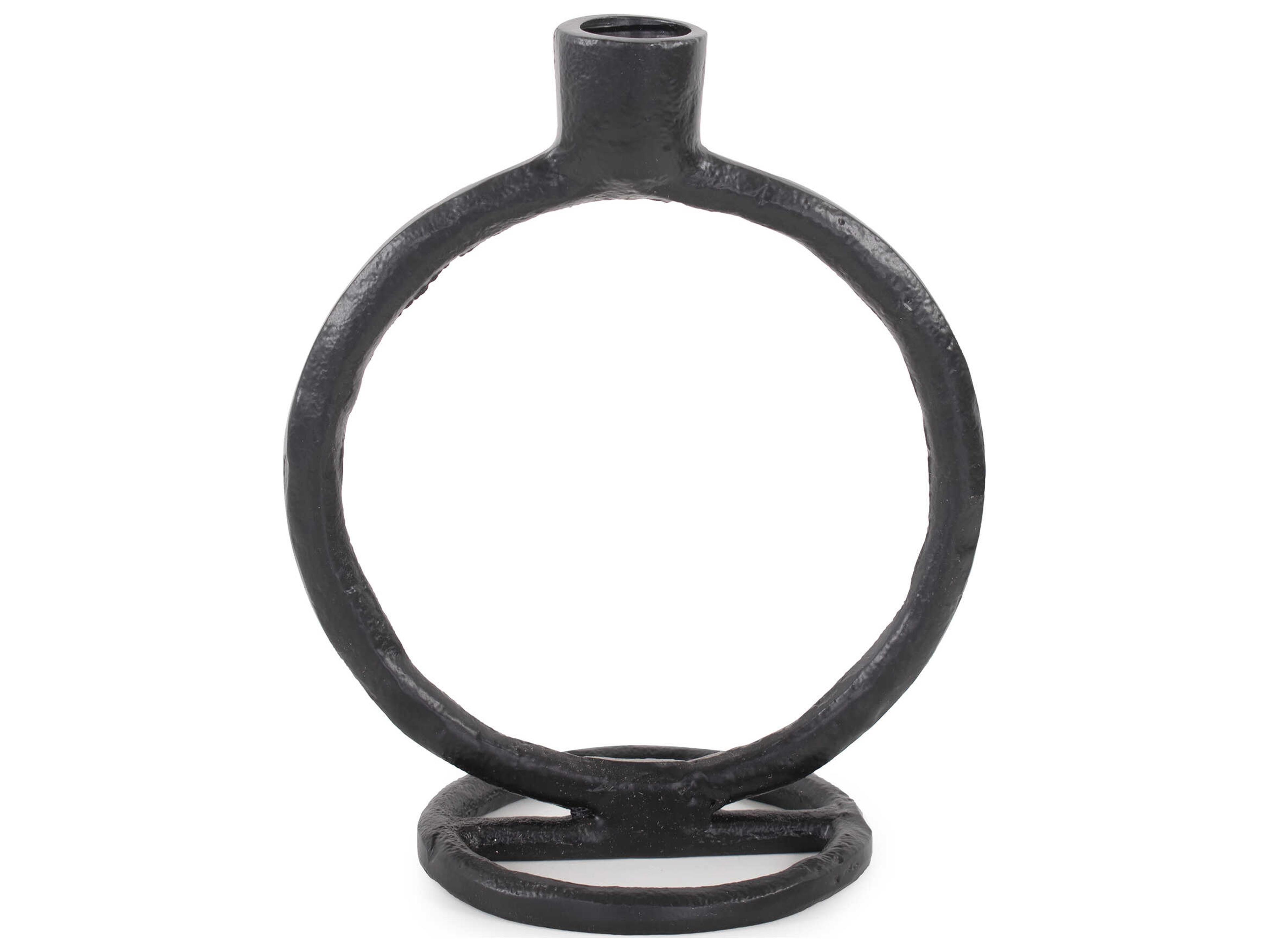 Howard Elliott Matte Black Single Circle Arman Candle Holder