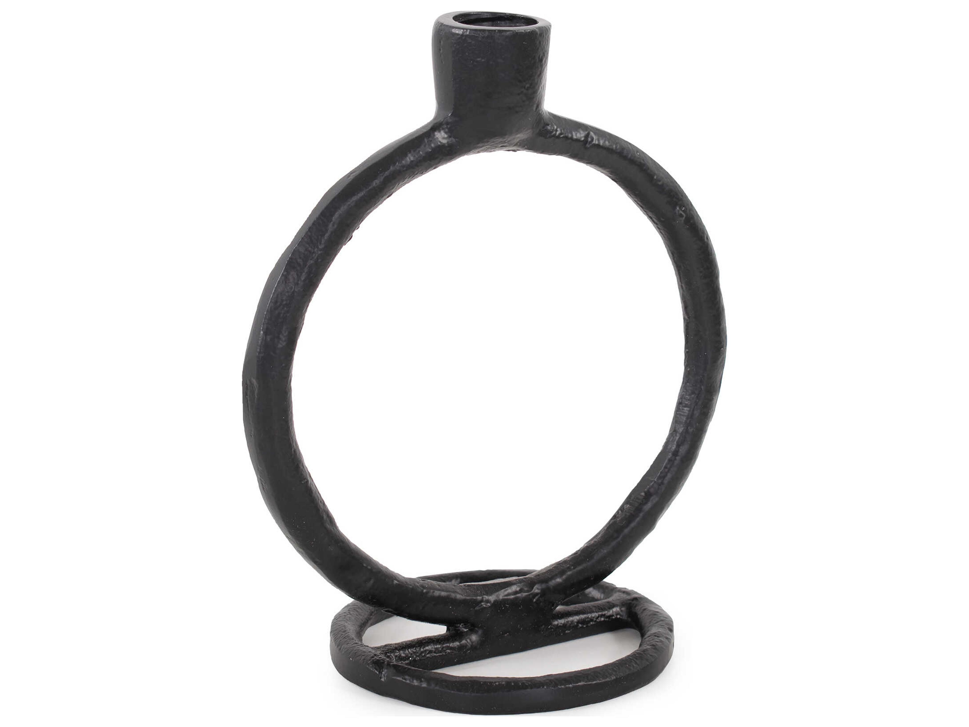 Howard Elliott Matte Black Single Circle Arman Candle Holder
