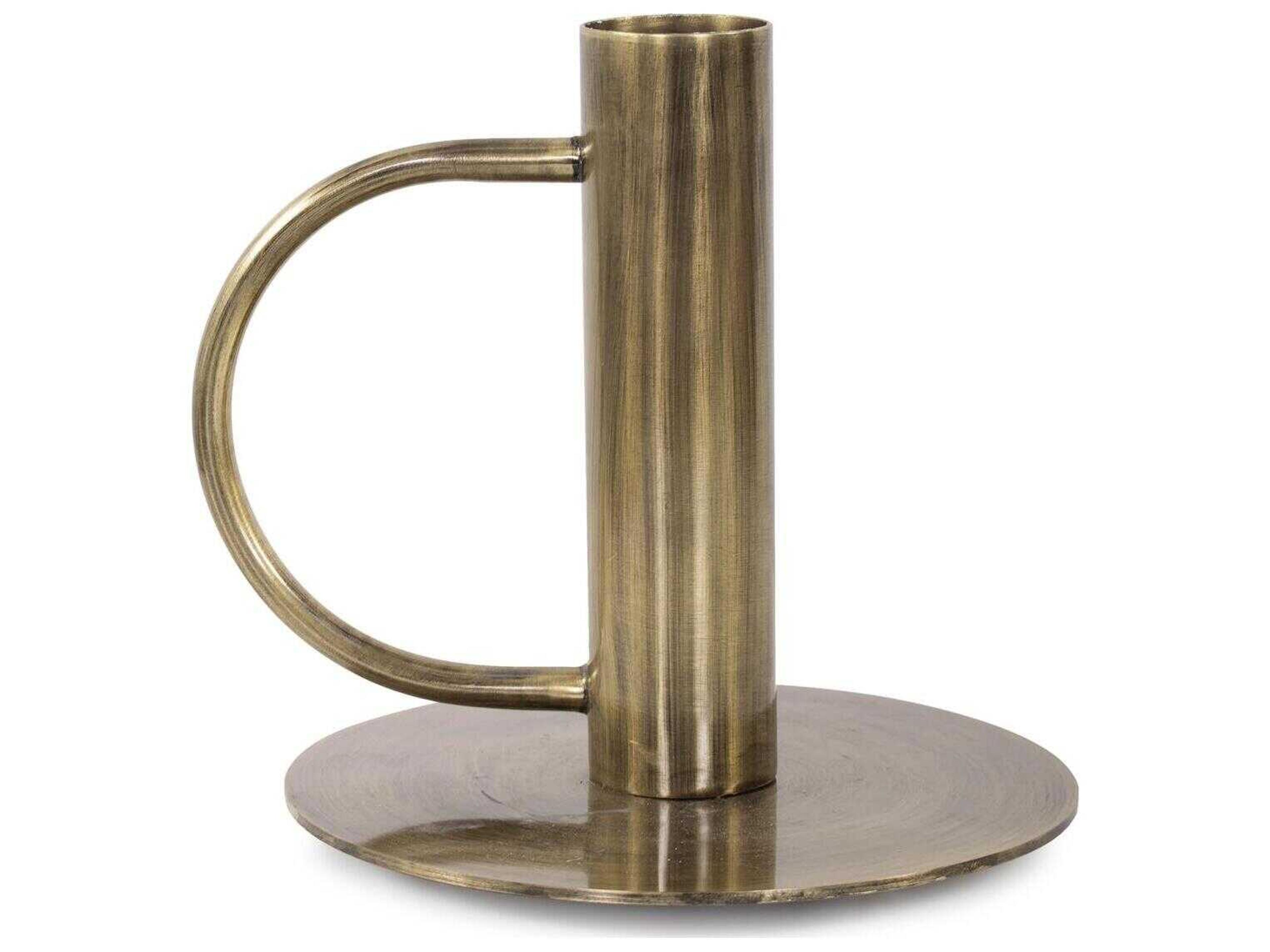 Howard Elliott Antiqued Gold Italo Tall Candle Holder with Handle