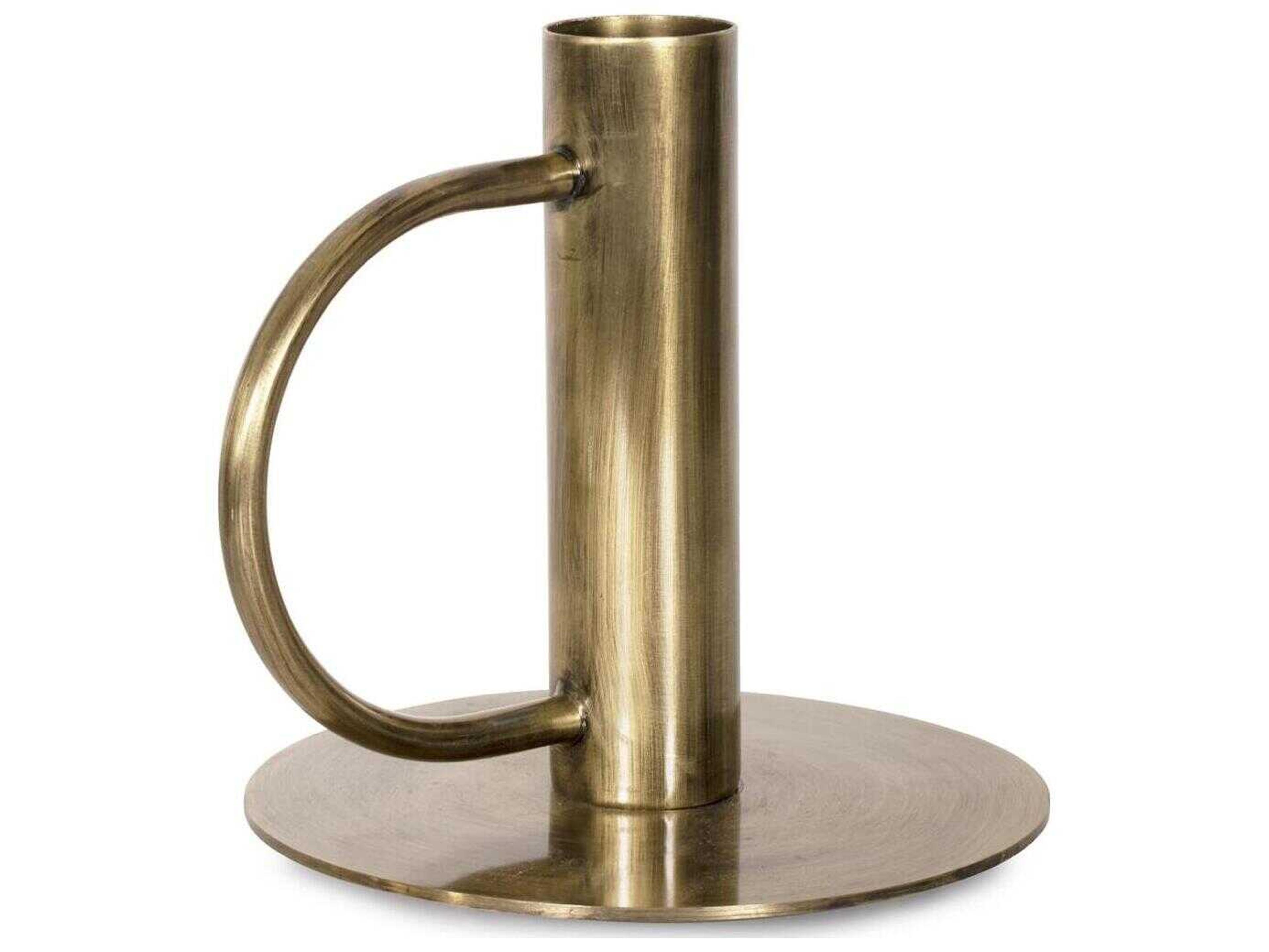 Howard Elliott Antiqued Gold Italo Tall Candle Holder with Handle