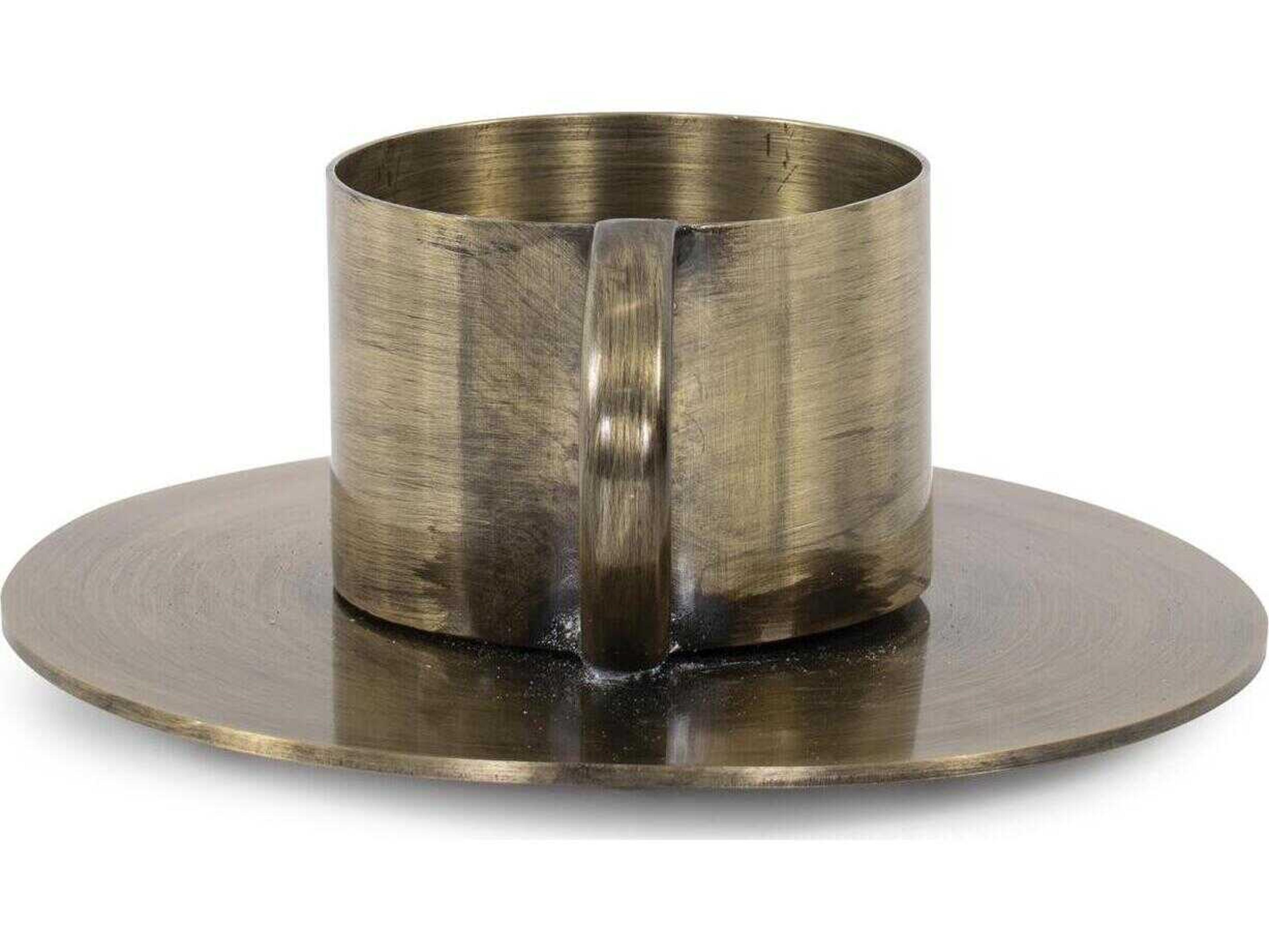 Howard Elliott Antiqued Gold Italo Short Candle Holder with Handle