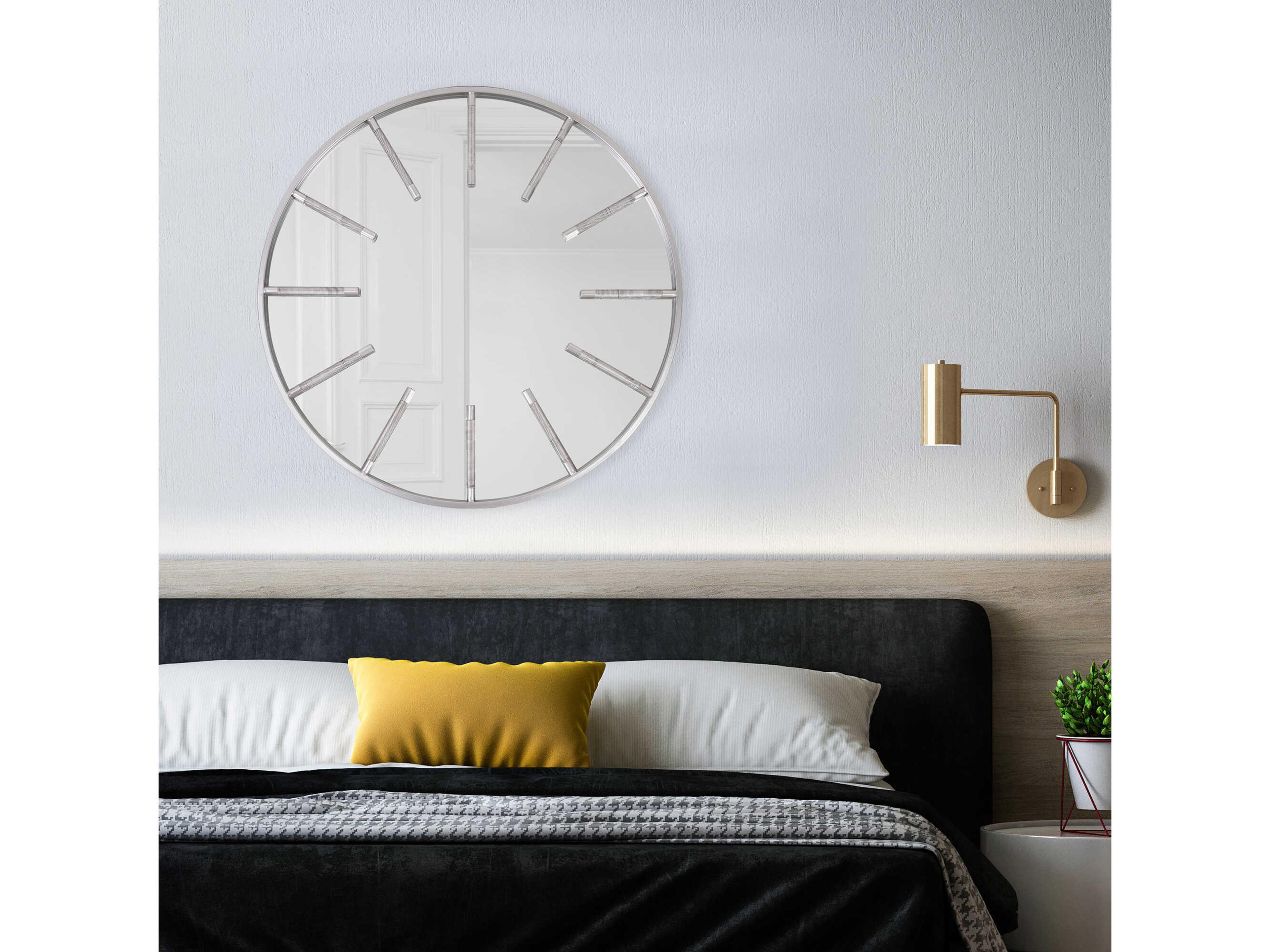 Howard Elliott Boulon Silver Round Wall Mirror