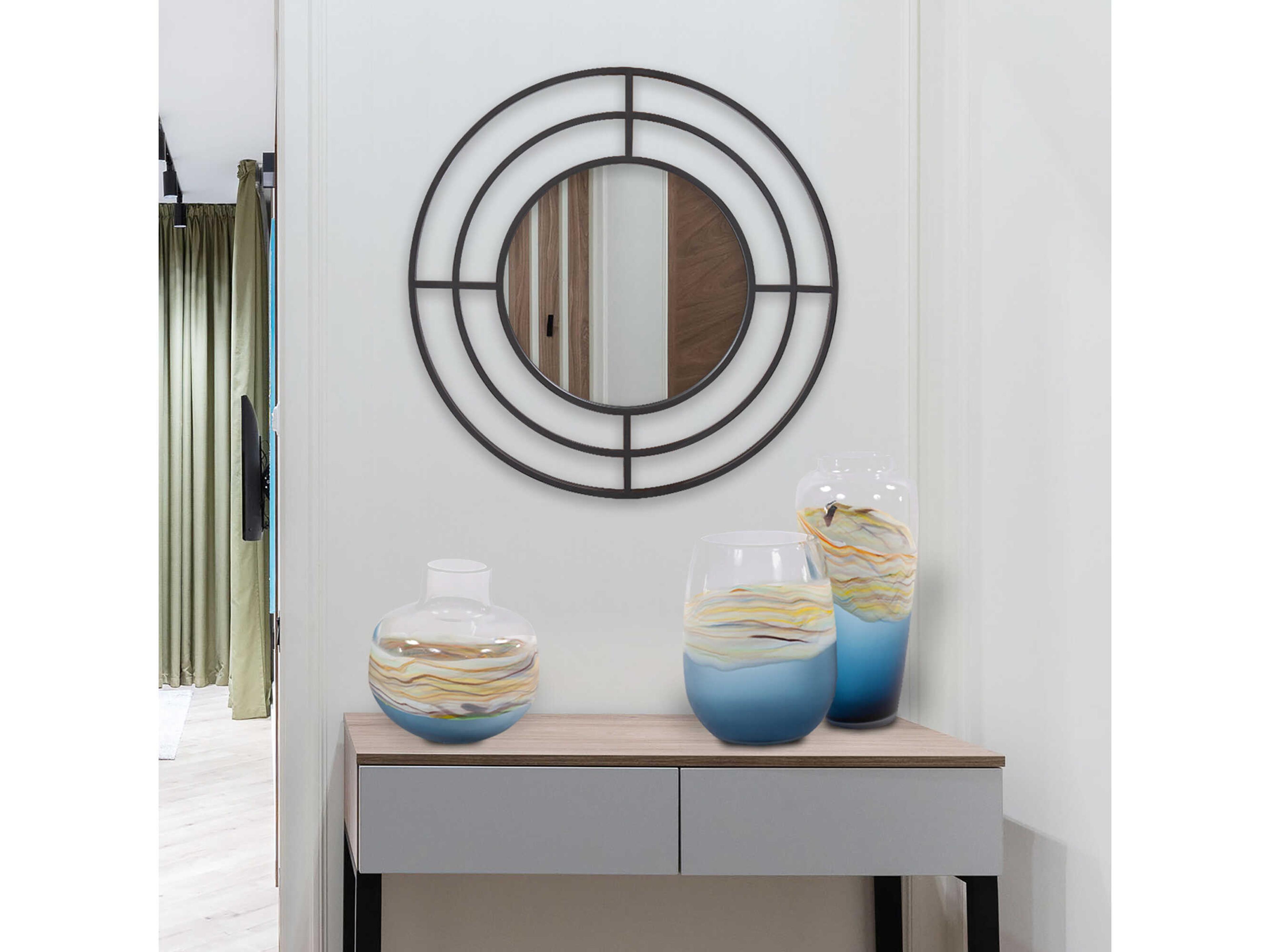 Howard Elliott Bullseye Matte Black Round Wall Mirror
