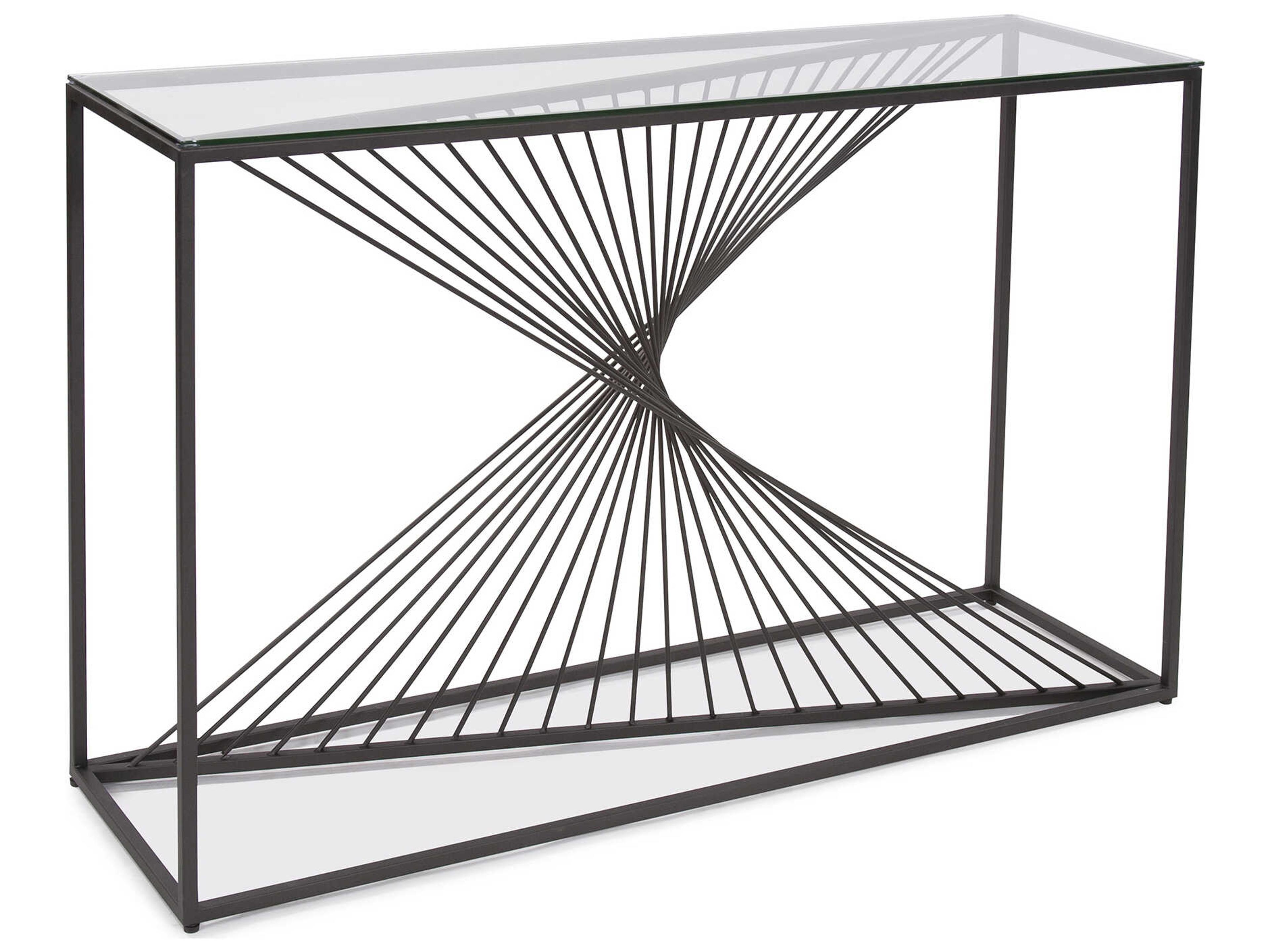 Optical Twist Rectangular Glass Graphite Console Table