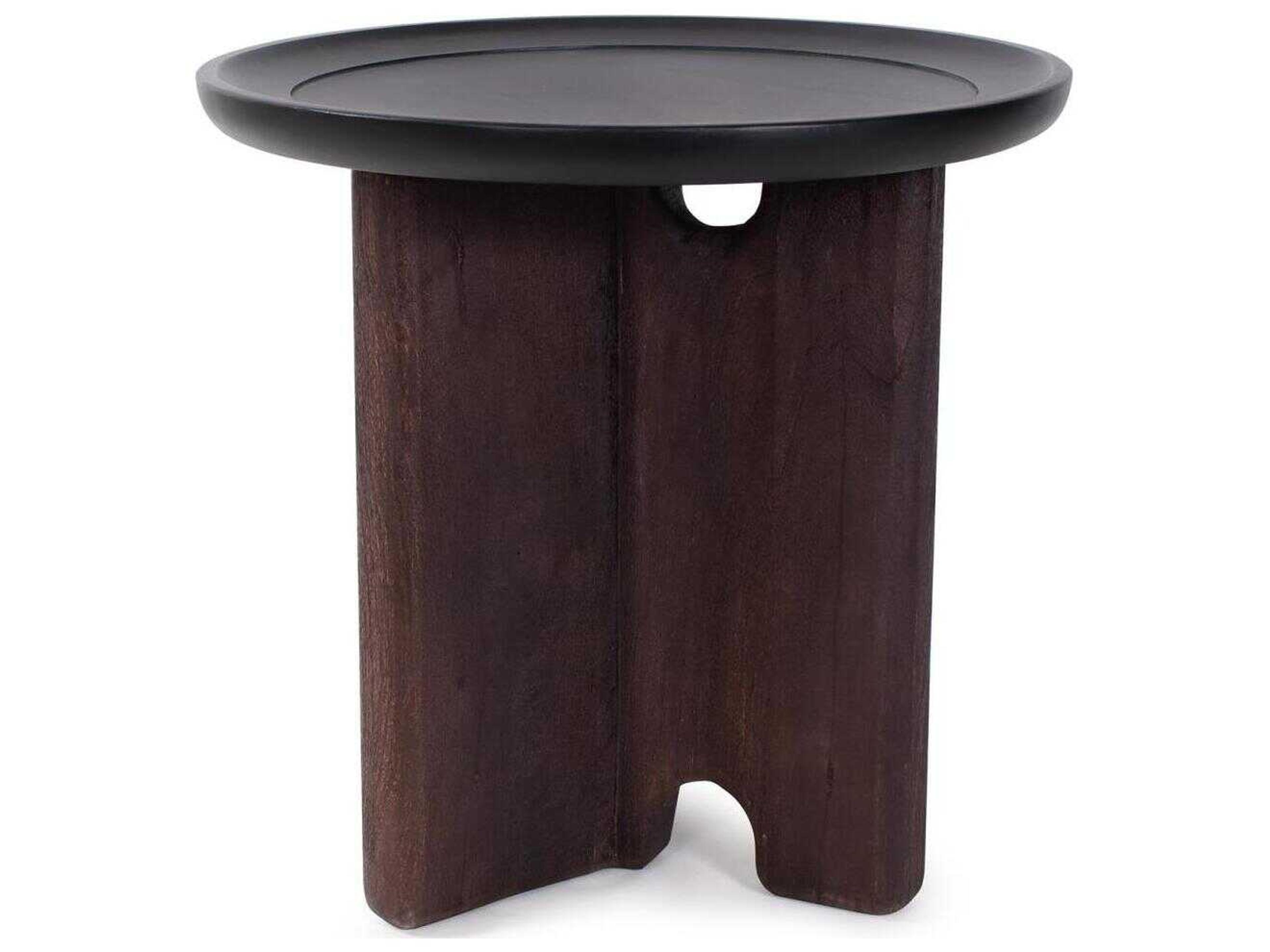 Bollack Round Wood Brown Black End Table