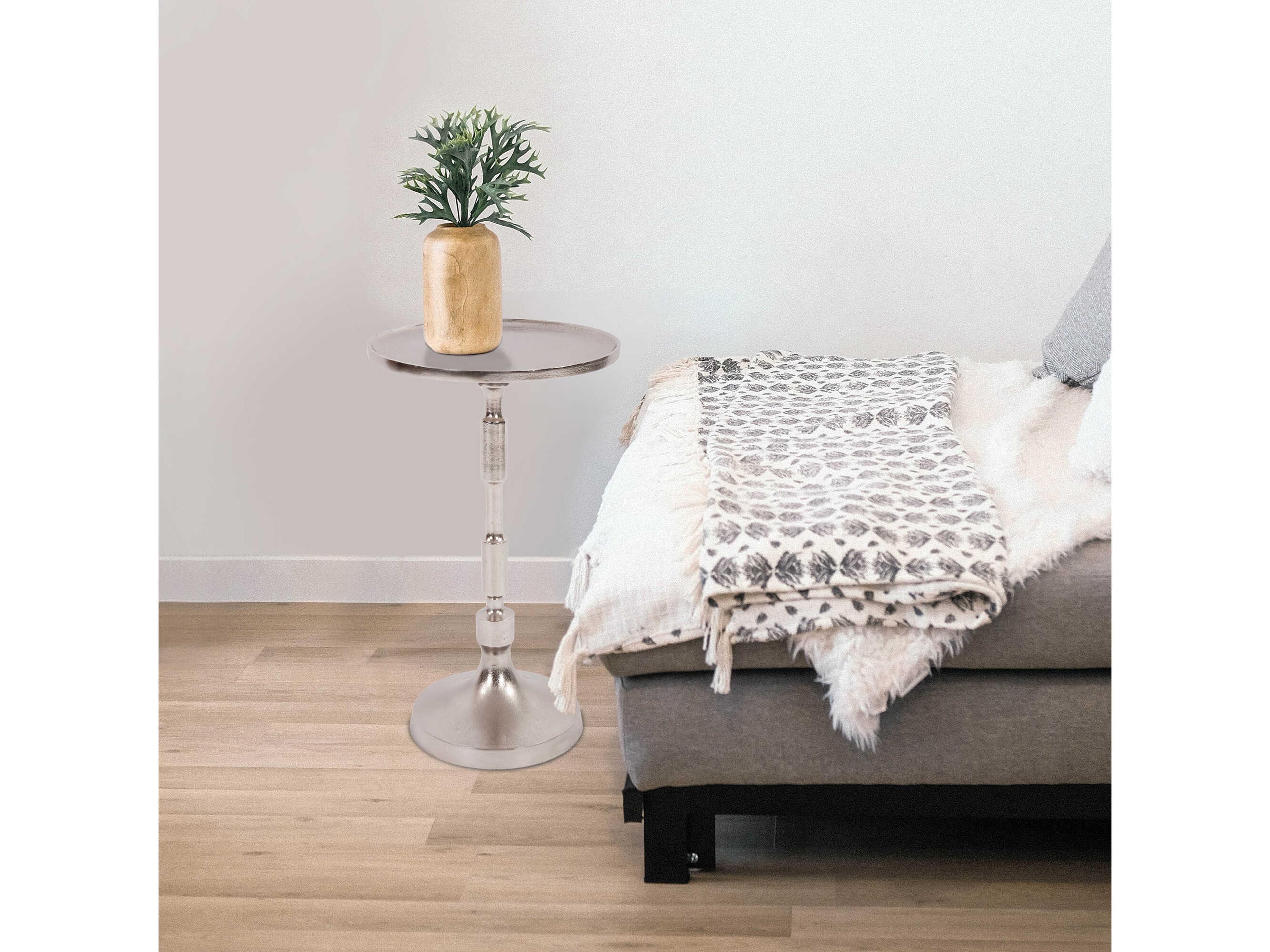 Howard Elliott Candlestick Round Metal Nickel End Table