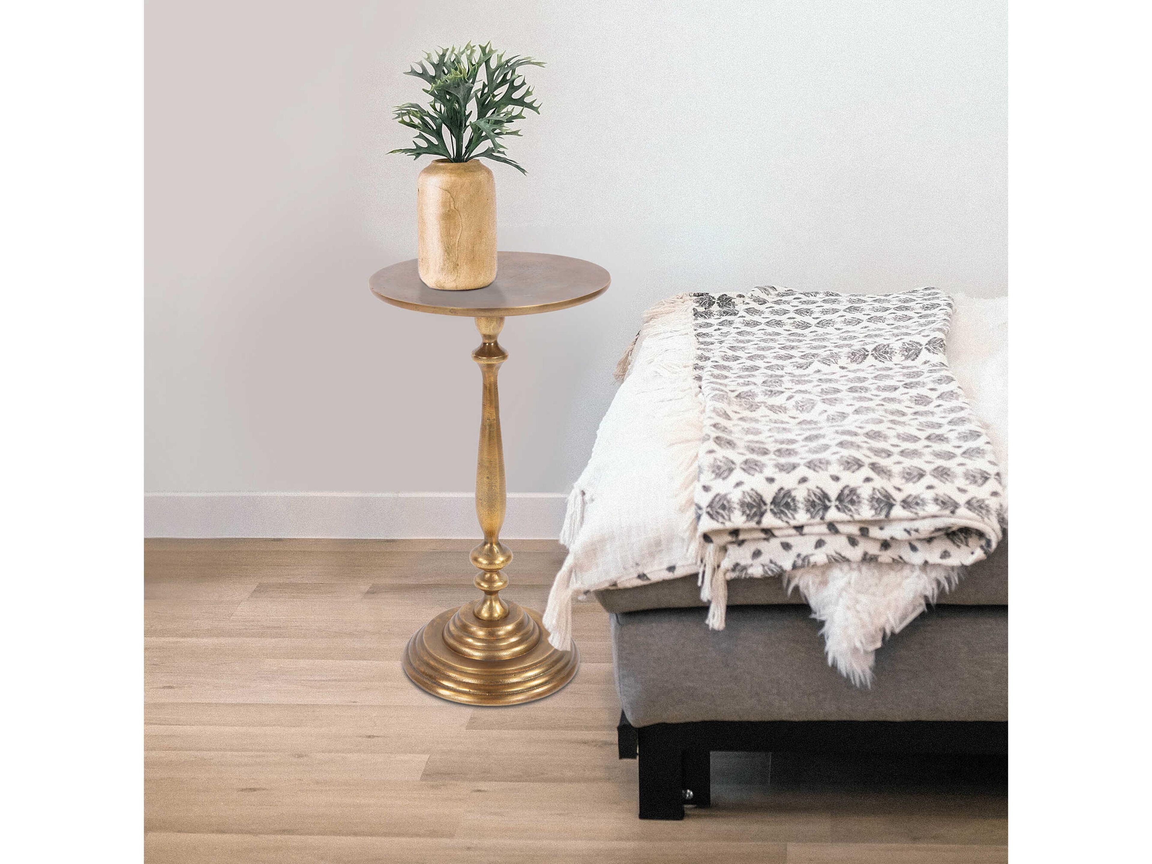 Howard Elliott Candlestick Round Metal Brass End Table