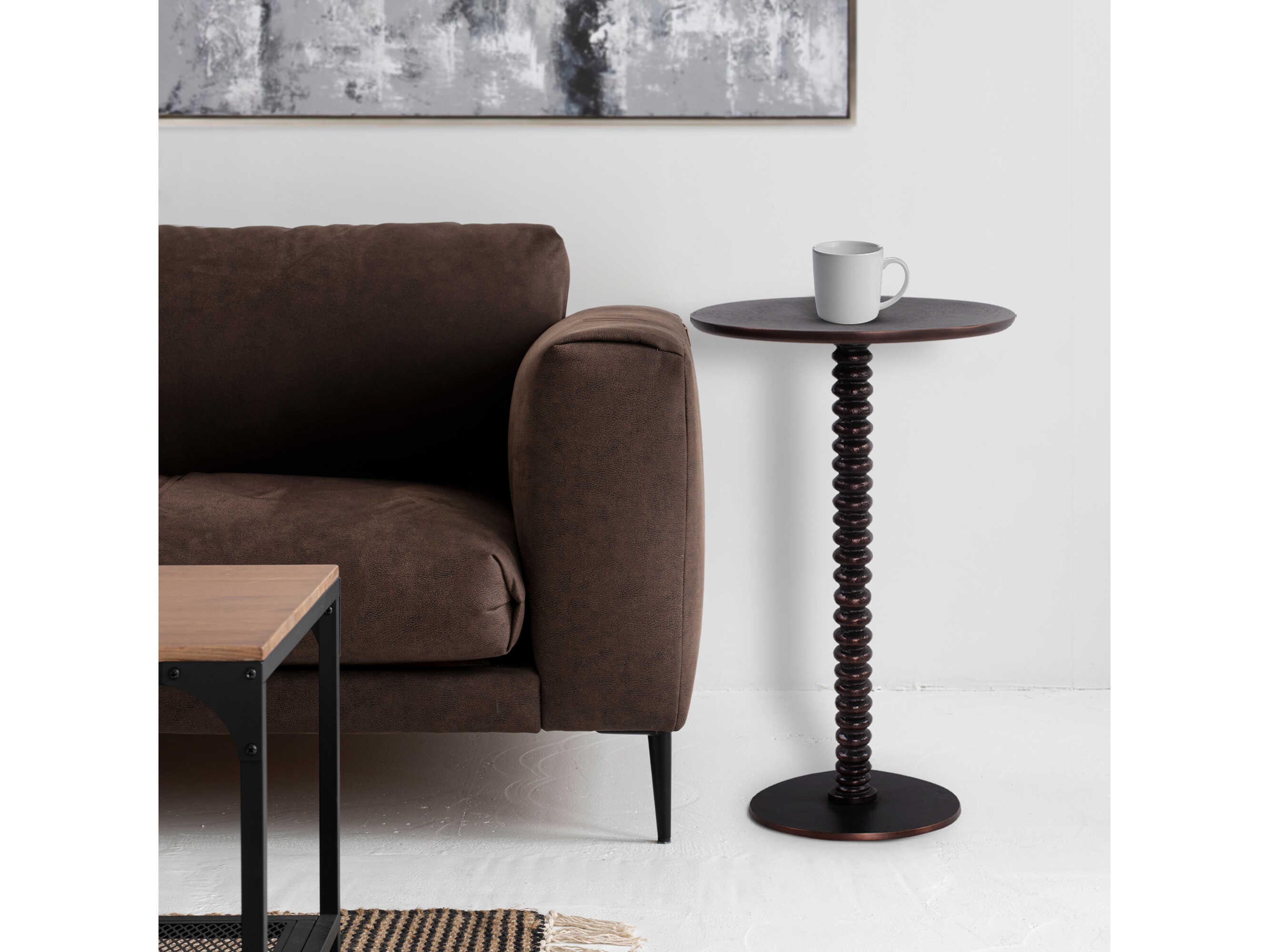 Howard Elliott Brancusi Round Metal Bronze End Table