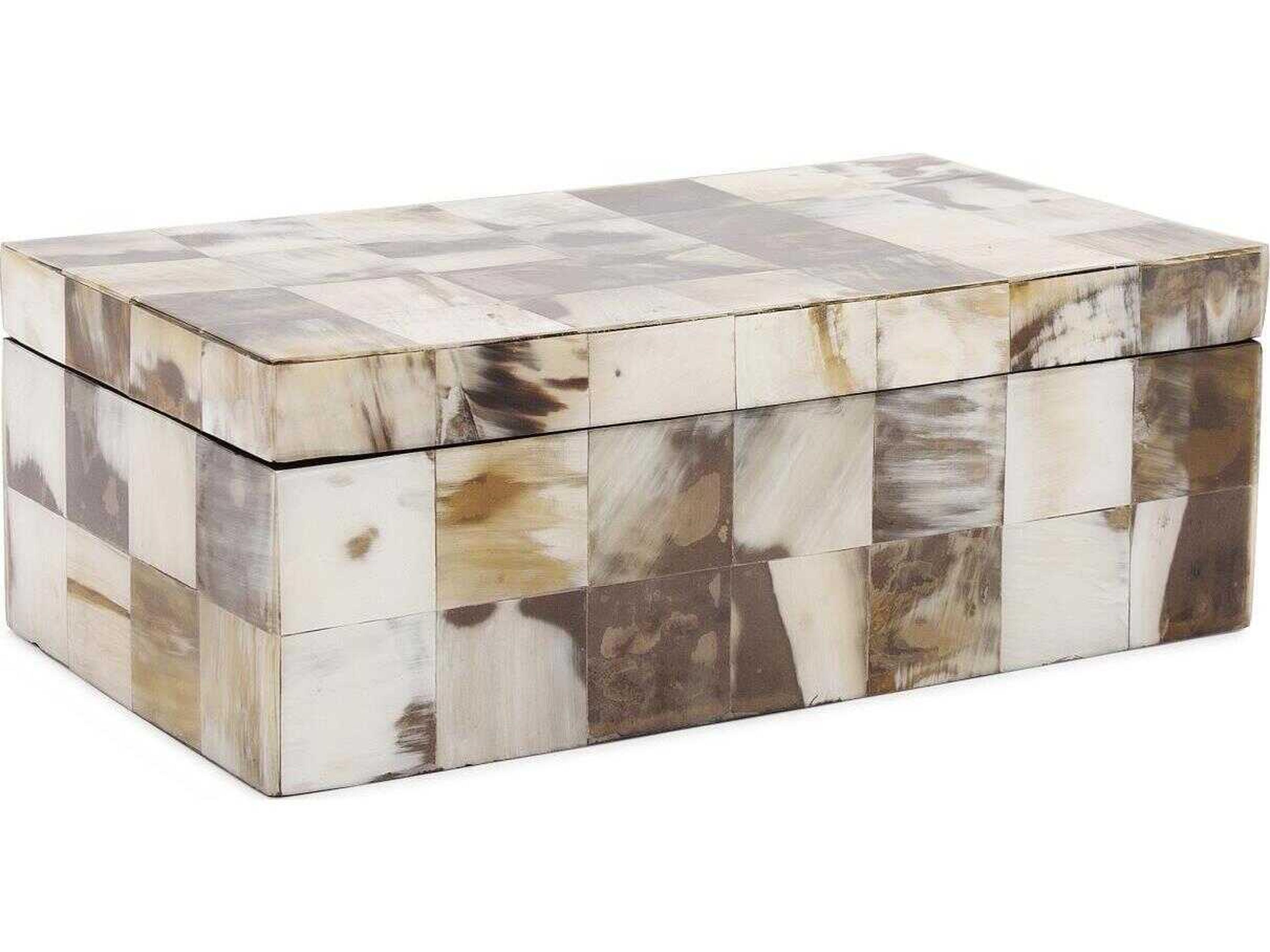 Howard Elliott Godfrey Rectangular White Horn Tiled Box