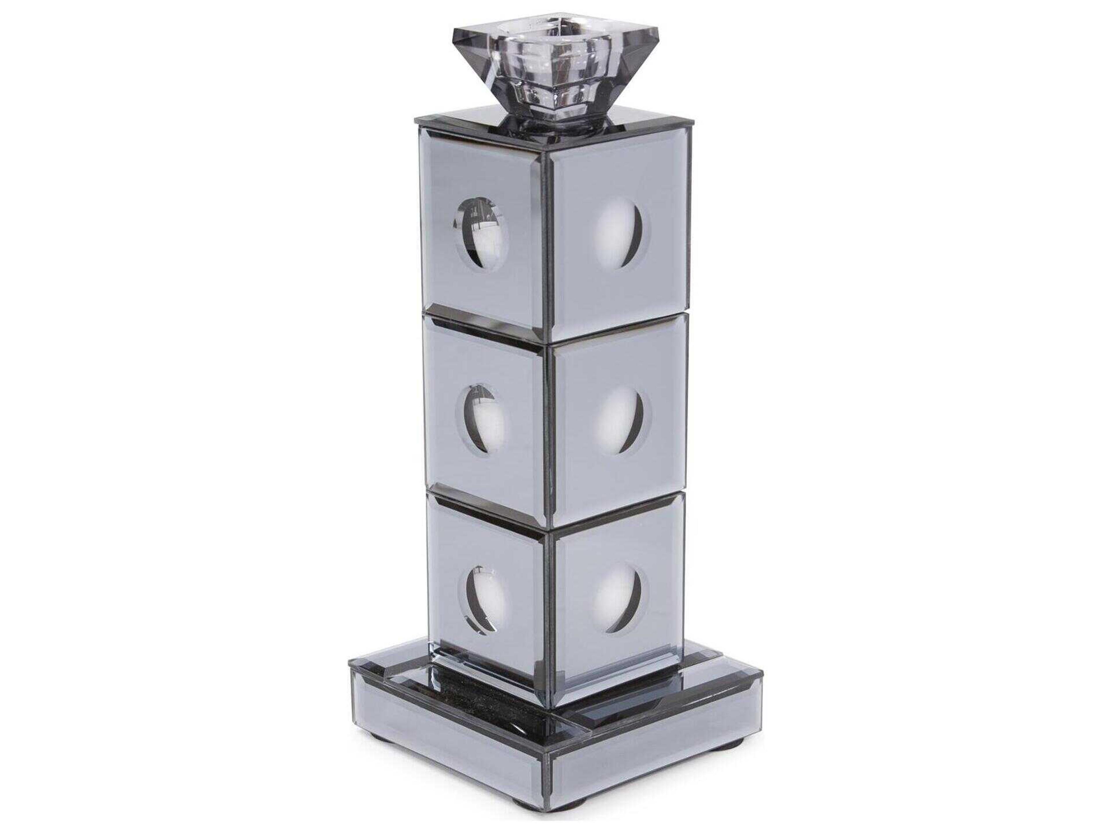 Howard Elliott Smokey Gray Grigio Mirrored Candle Holder