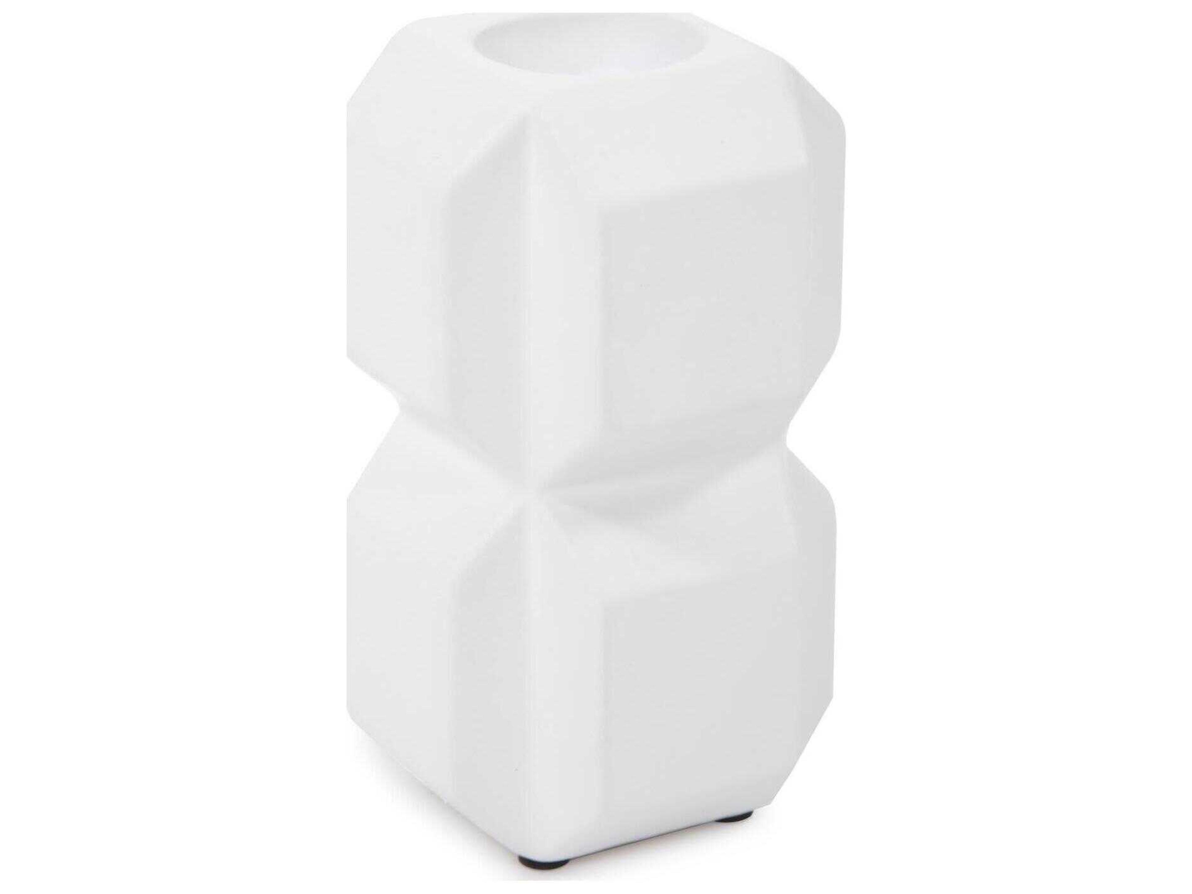 Howard Elliott Matte White Double Cubic Candle Holder