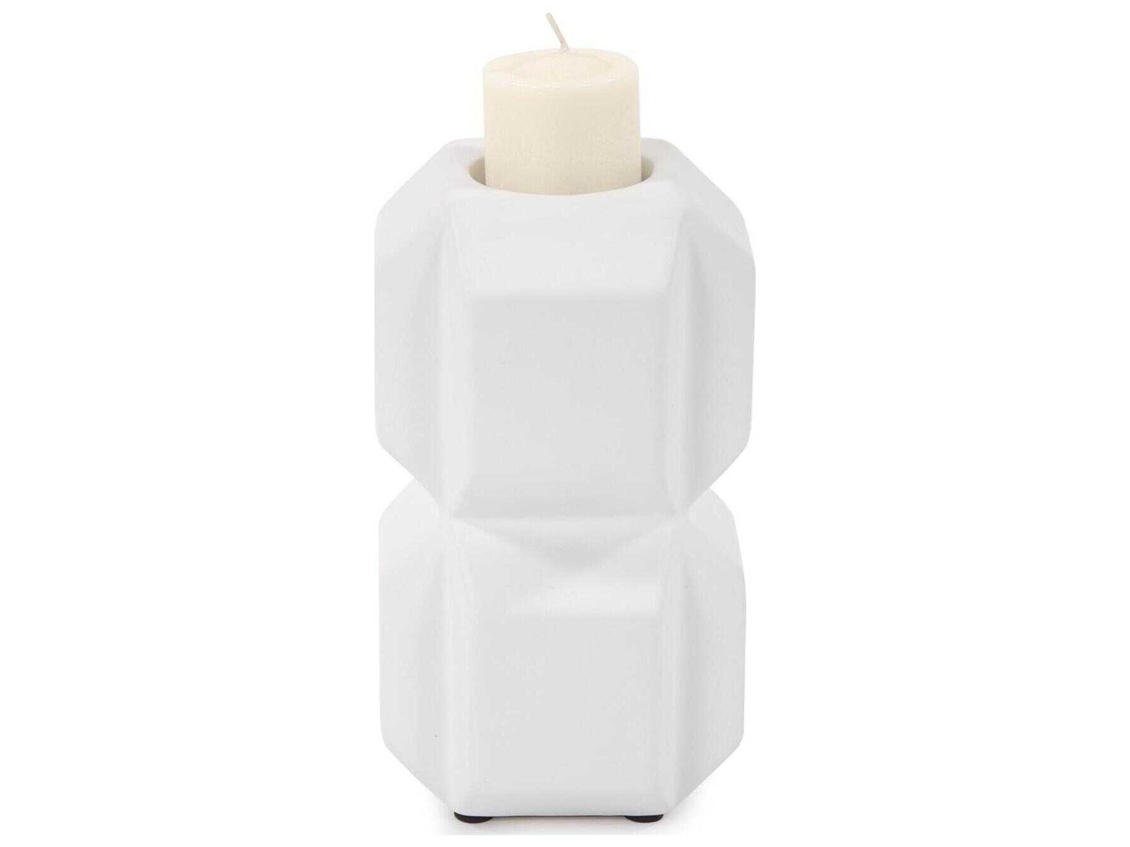 Howard Elliott Matte White Double Cubic Candle Holder
