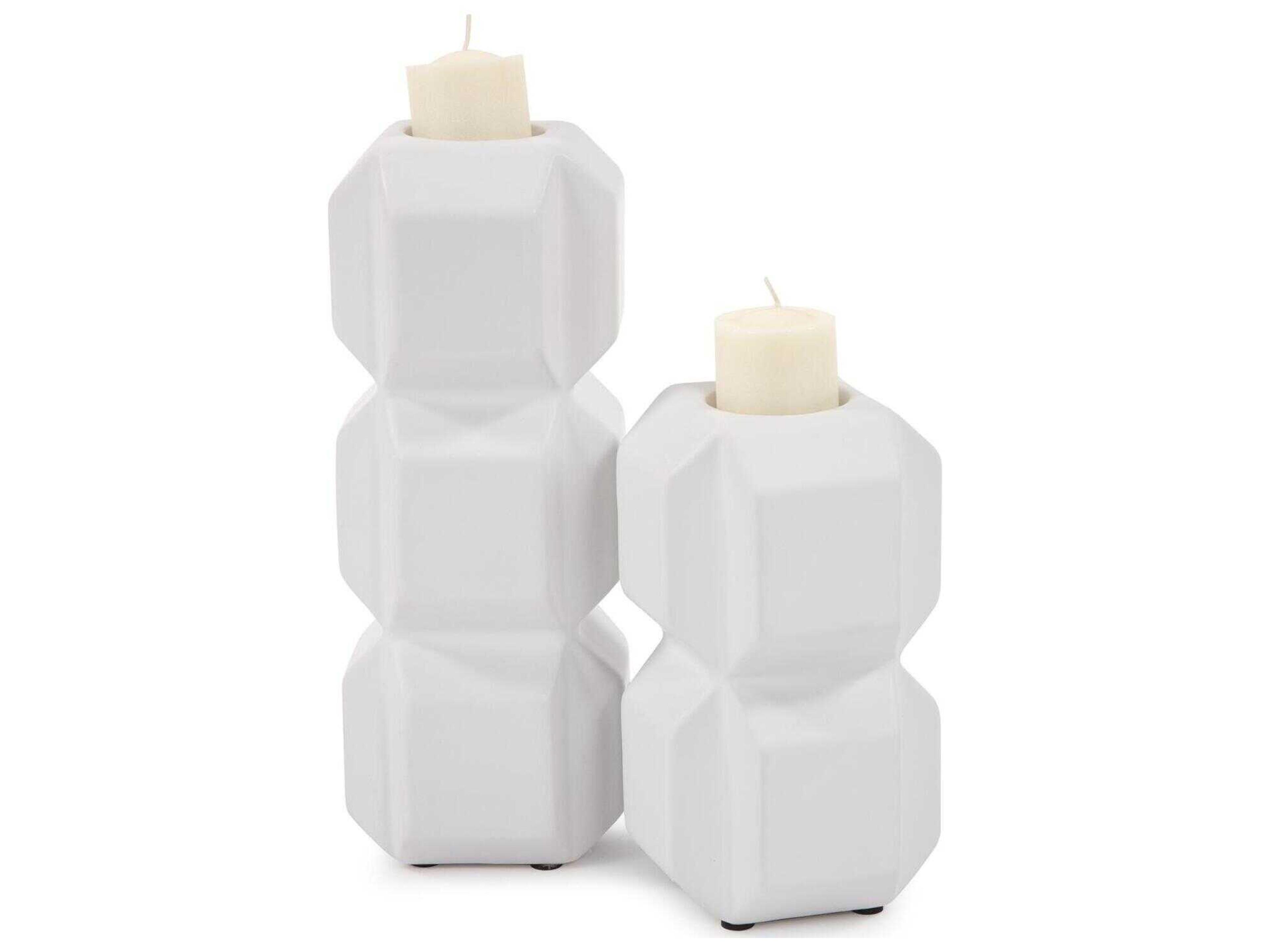 Howard Elliott Matte White Double Cubic Candle Holder