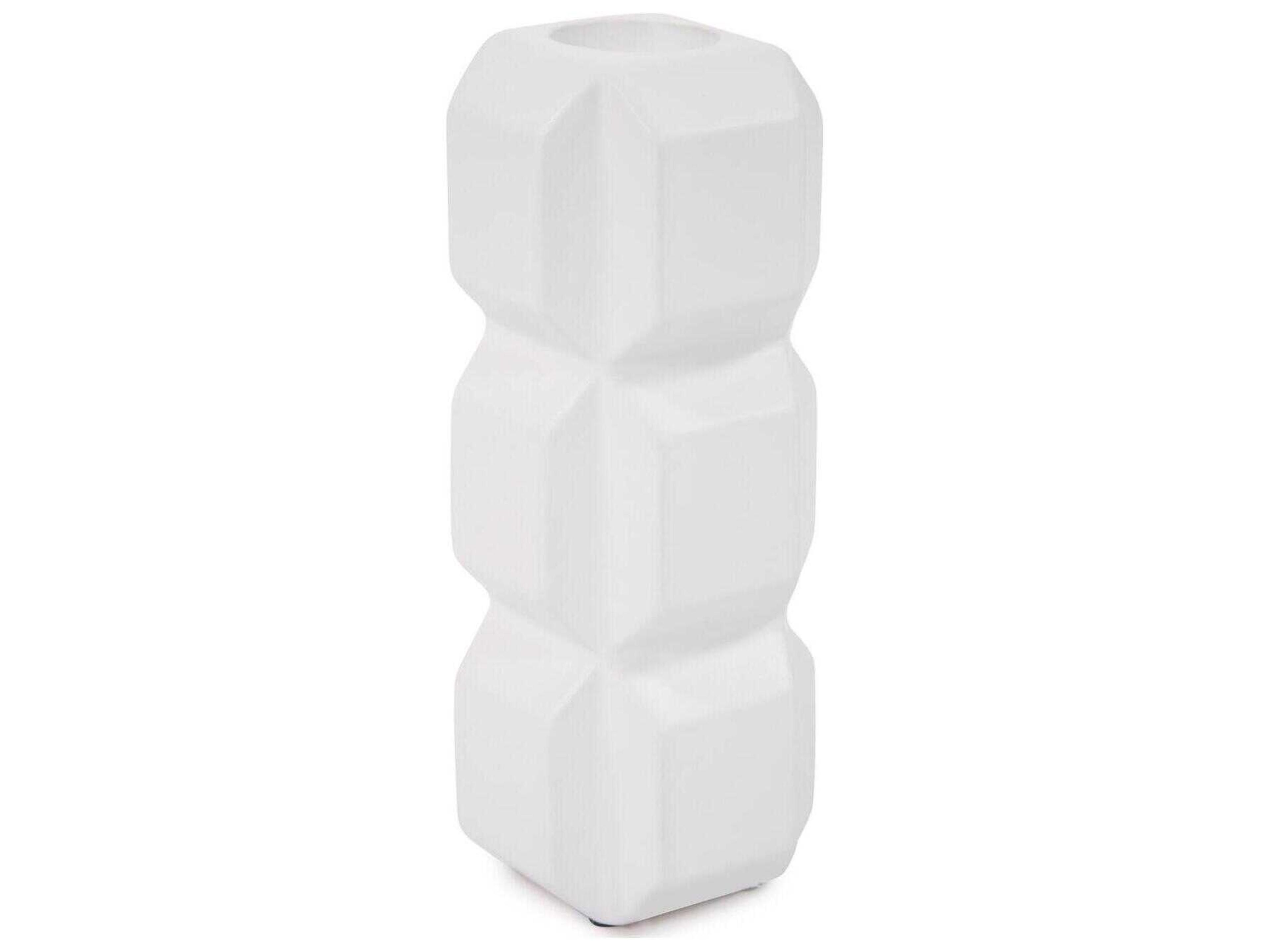 Howard Elliott Matte White Triple Cubic Candle Holder