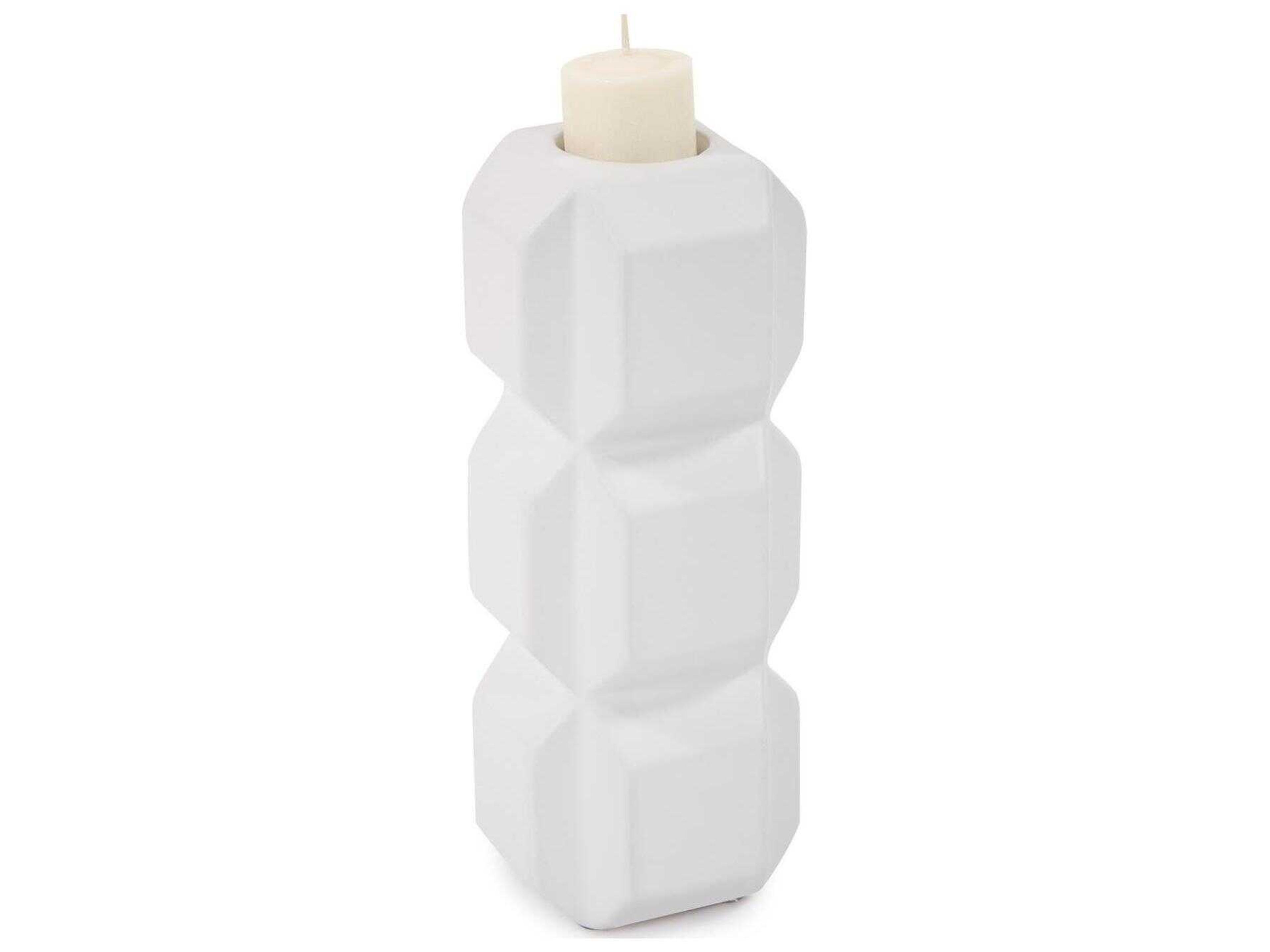 Howard Elliott Matte White Triple Cubic Candle Holder