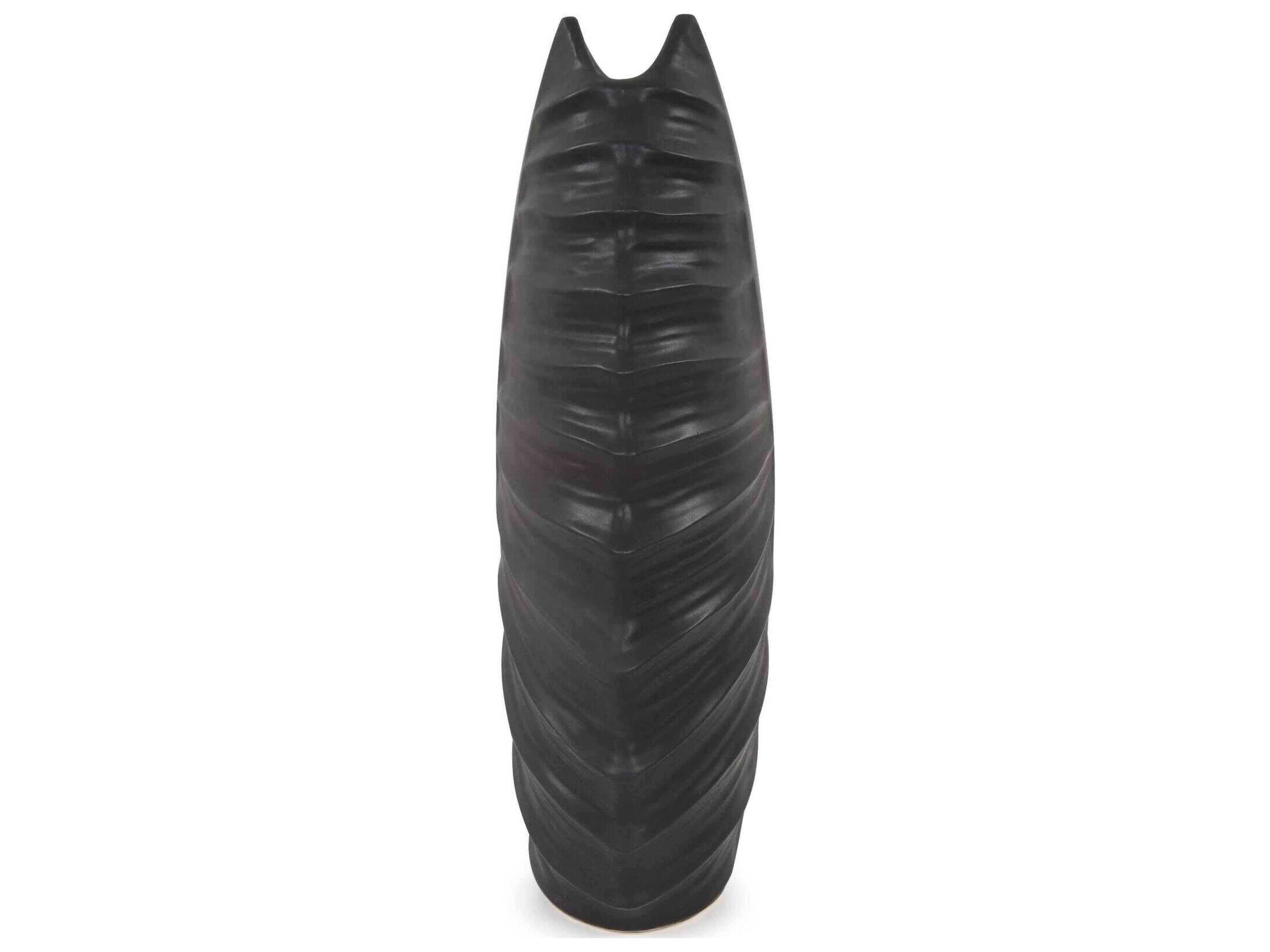 Howard Elliott Dierks Ribbed Matte Black Vase