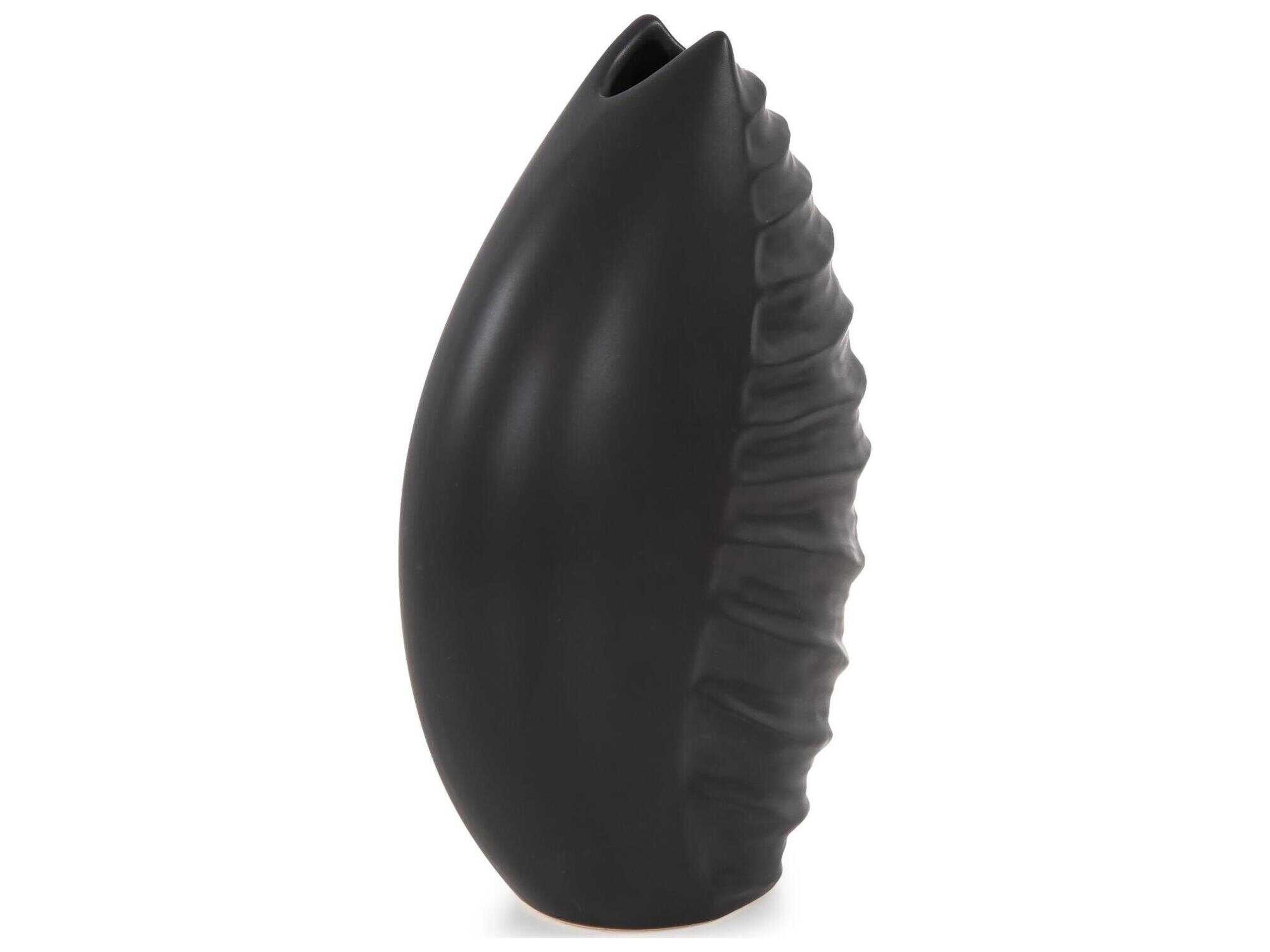 Howard Elliott Dierks Ribbed Matte Black Vase